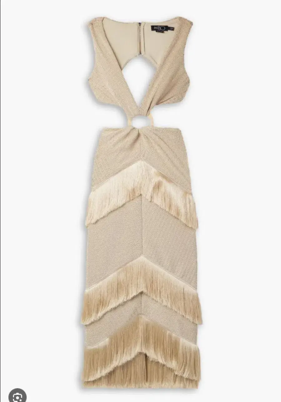 PatBo Fringed Midi Dress Gold Shimmer Tassel Size AU 10  - Image 5