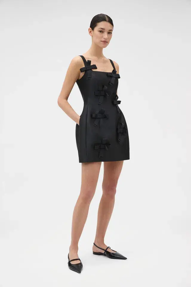 Oroton Bow Detail Mini Dress Black Size 8 - Image 3