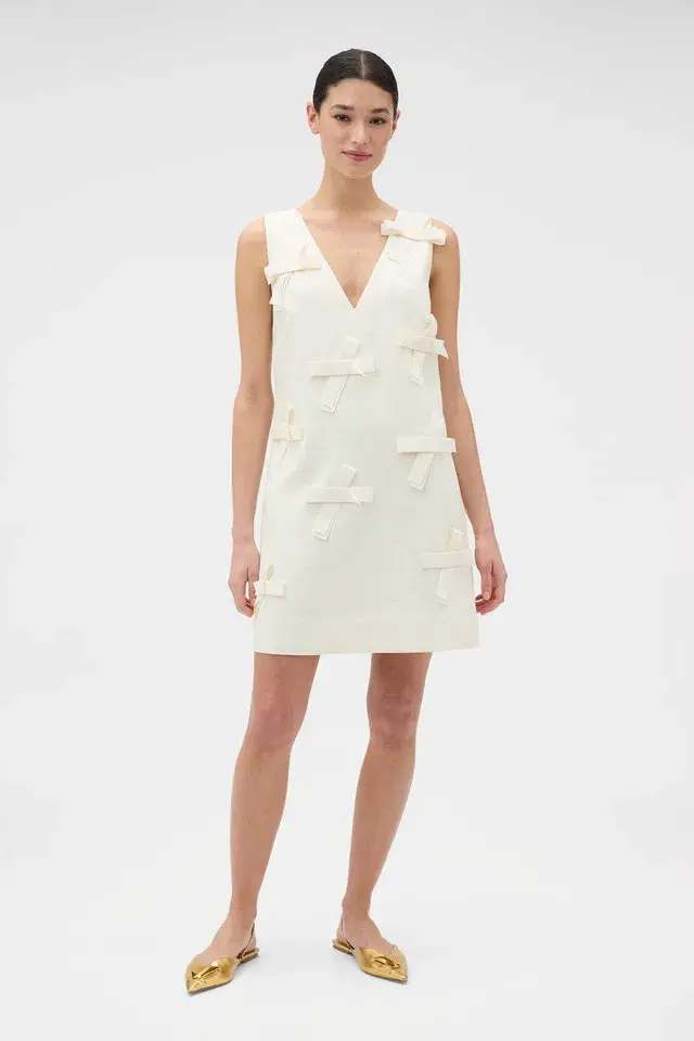 Oroton Bow Detail Shift Dress Soft Cream Size 10 - Image 1