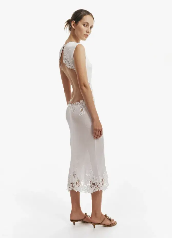 Christopher Esber Hibiscus Embroidered Rib Dress White Size 10 - Image 2