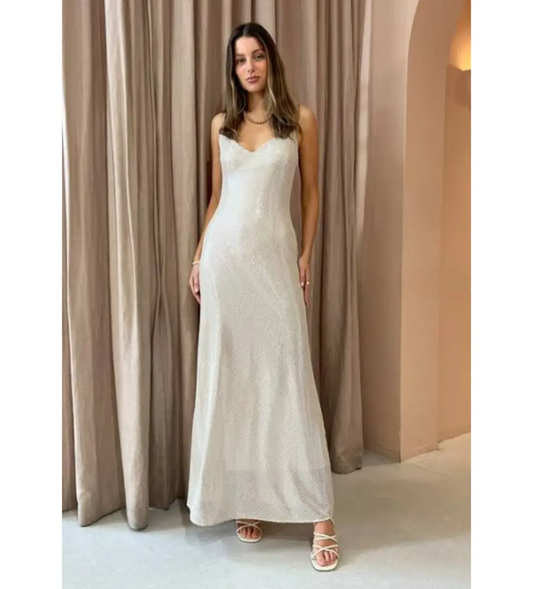 Manning Cartell High Voltage Slip Maxi Dress Nude Silver Size 10 for rent on The Volte - main image