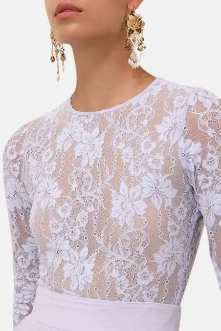 Zimmermann Long Sleeve Lace body suit & Skirt light blue - Image 3