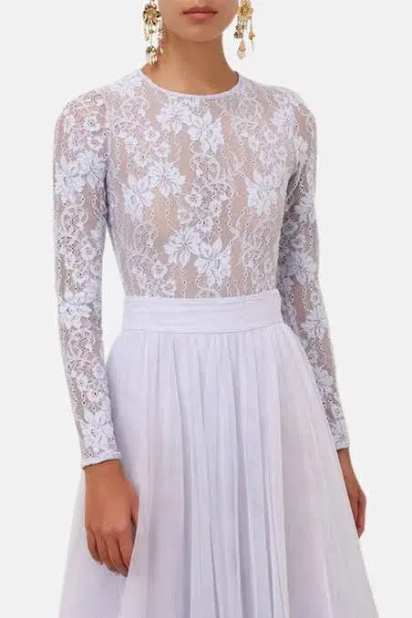 Zimmermann Long Sleeve Lace body suit & Skirt light blue - Image 1