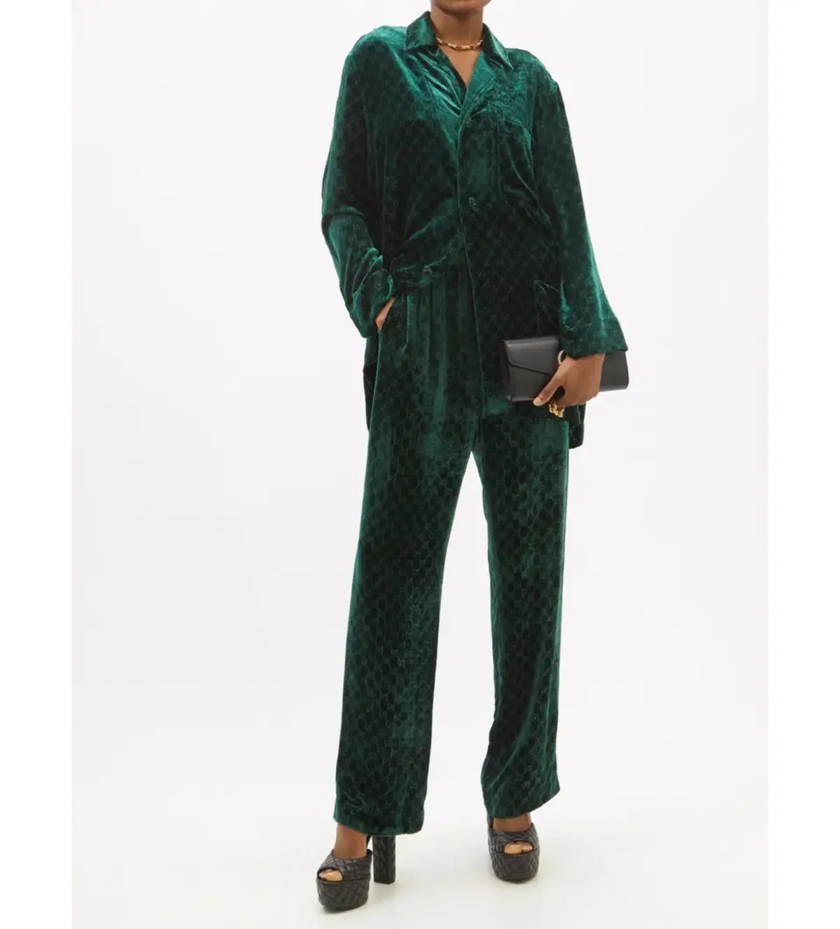 Gucci Velvet GG Monogram Set Shirt and Pants Size 6/XXS - Image 1