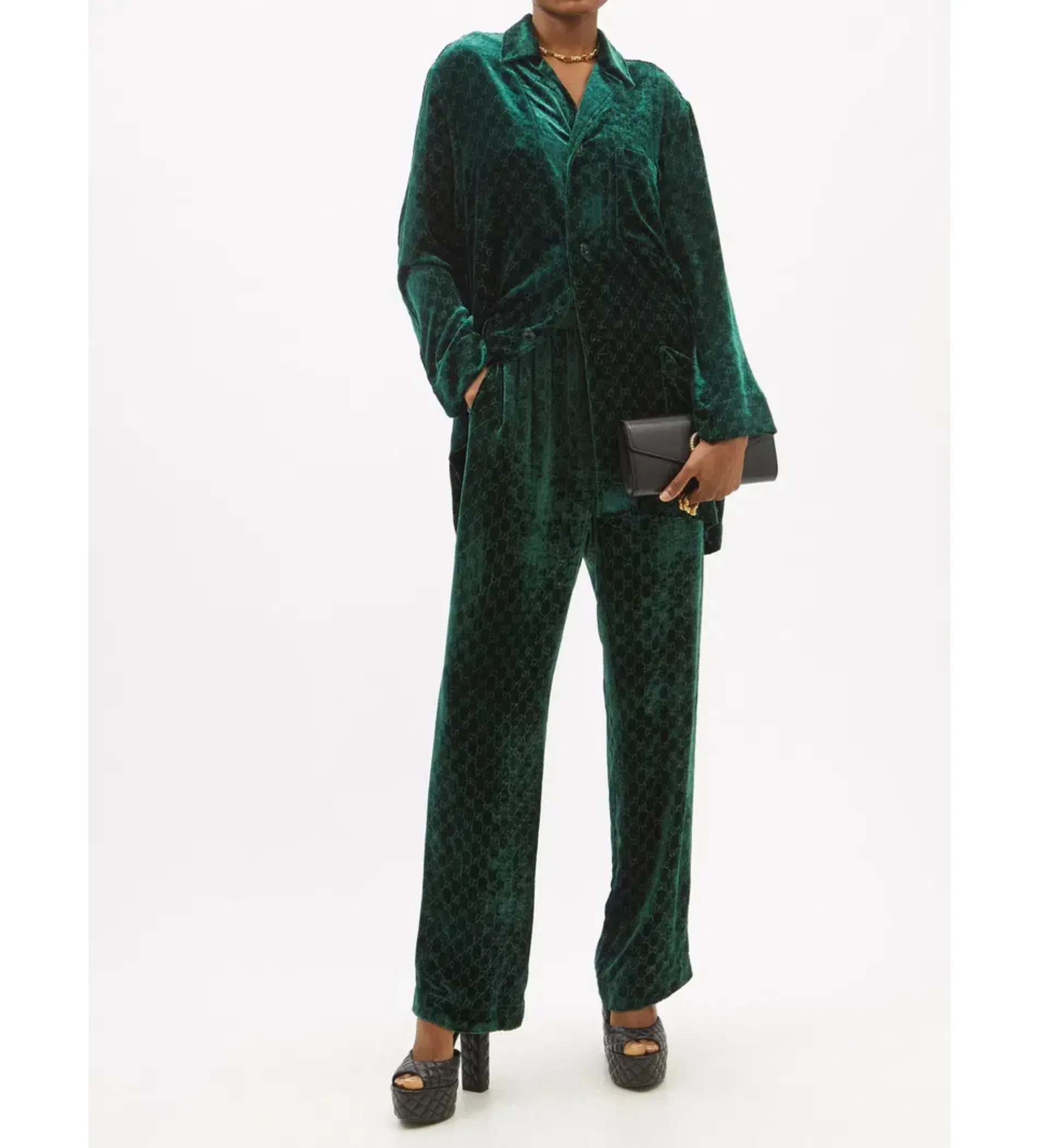Gucci Velvet GG Monogram Set Shirt and Pants Size 6/XXS - Image 1