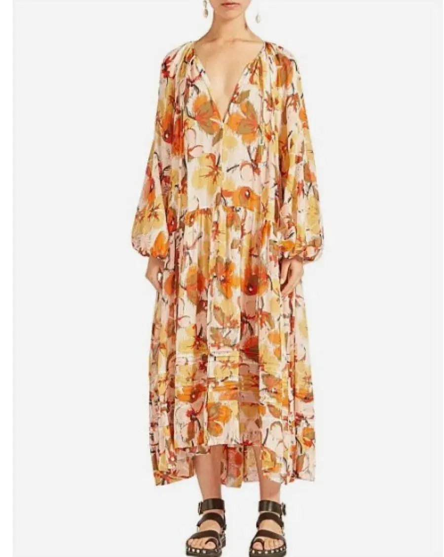 Lee Mathews Margot Silk Georgette Midi Dress Autumn Floral Size 2 /AU 10 - Image 2