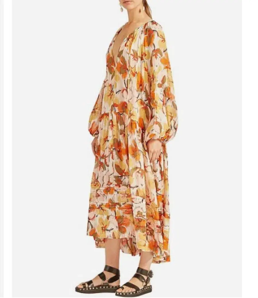 Lee Mathews Margot Silk Georgette Midi Dress Autumn Floral Size 2 /AU 10 - Image 1