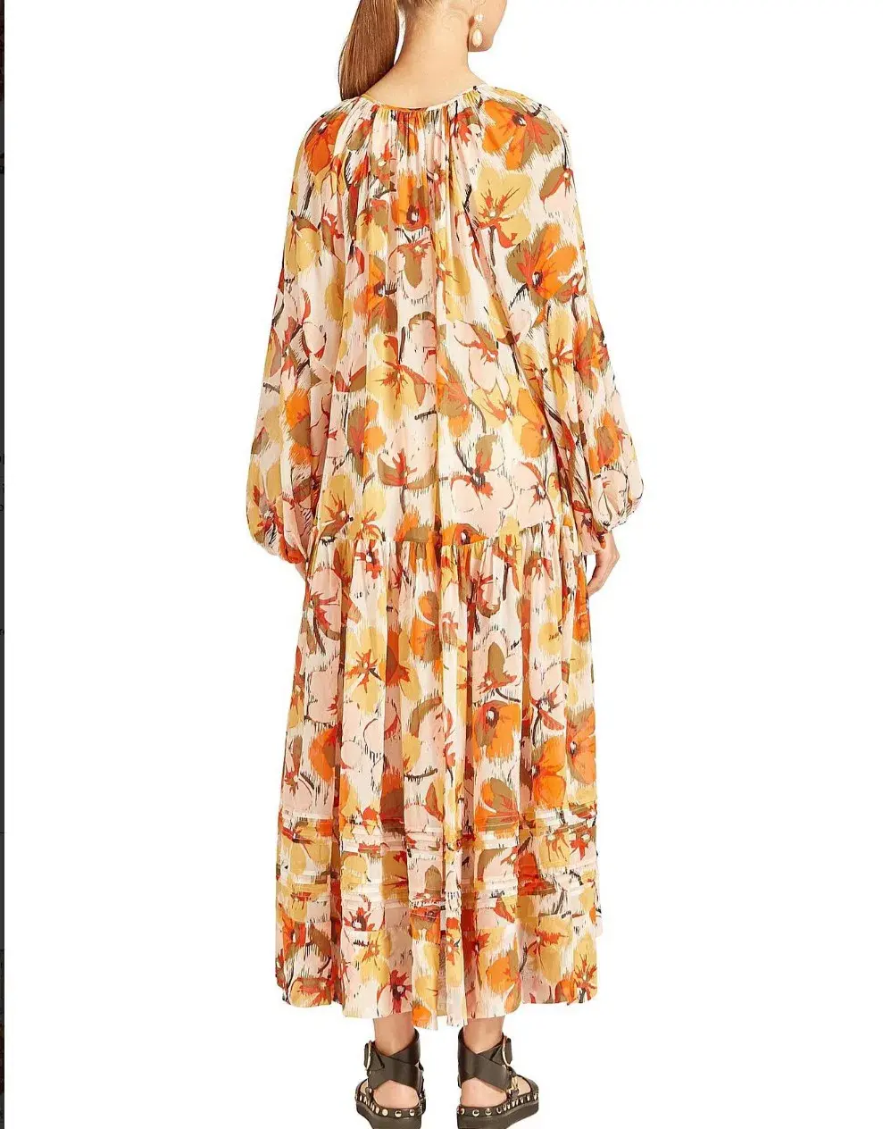 Lee Mathews Margot Silk Georgette Midi Dress Autumn Floral Size 2 /AU 10 - Image 3