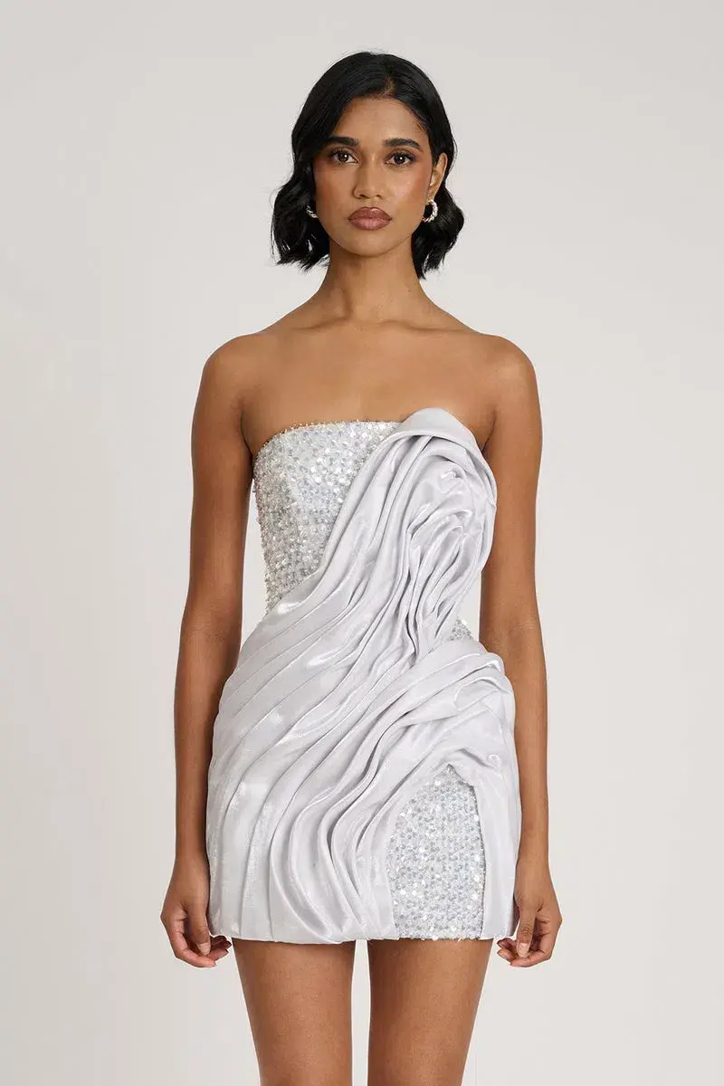 Eliya The Label Naya Mini Dress Silver Size M/AU 10 - Image 2