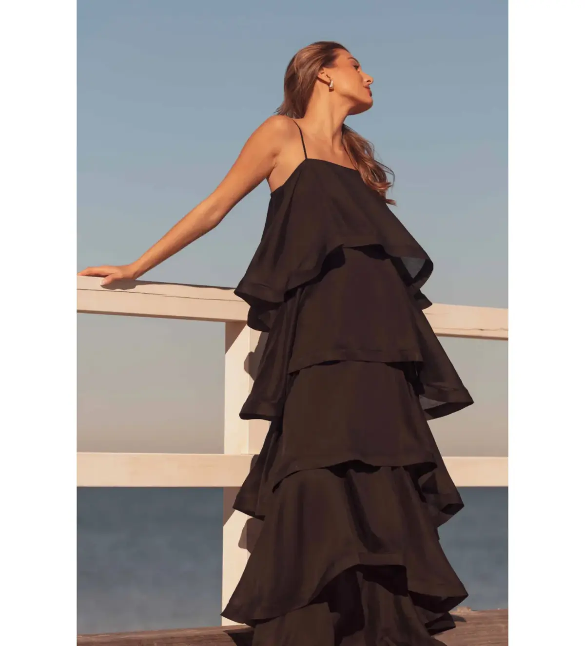 Elliat Tilly 5 Tiered Maxi Dress in Black Size M/AU 10 - Image 2