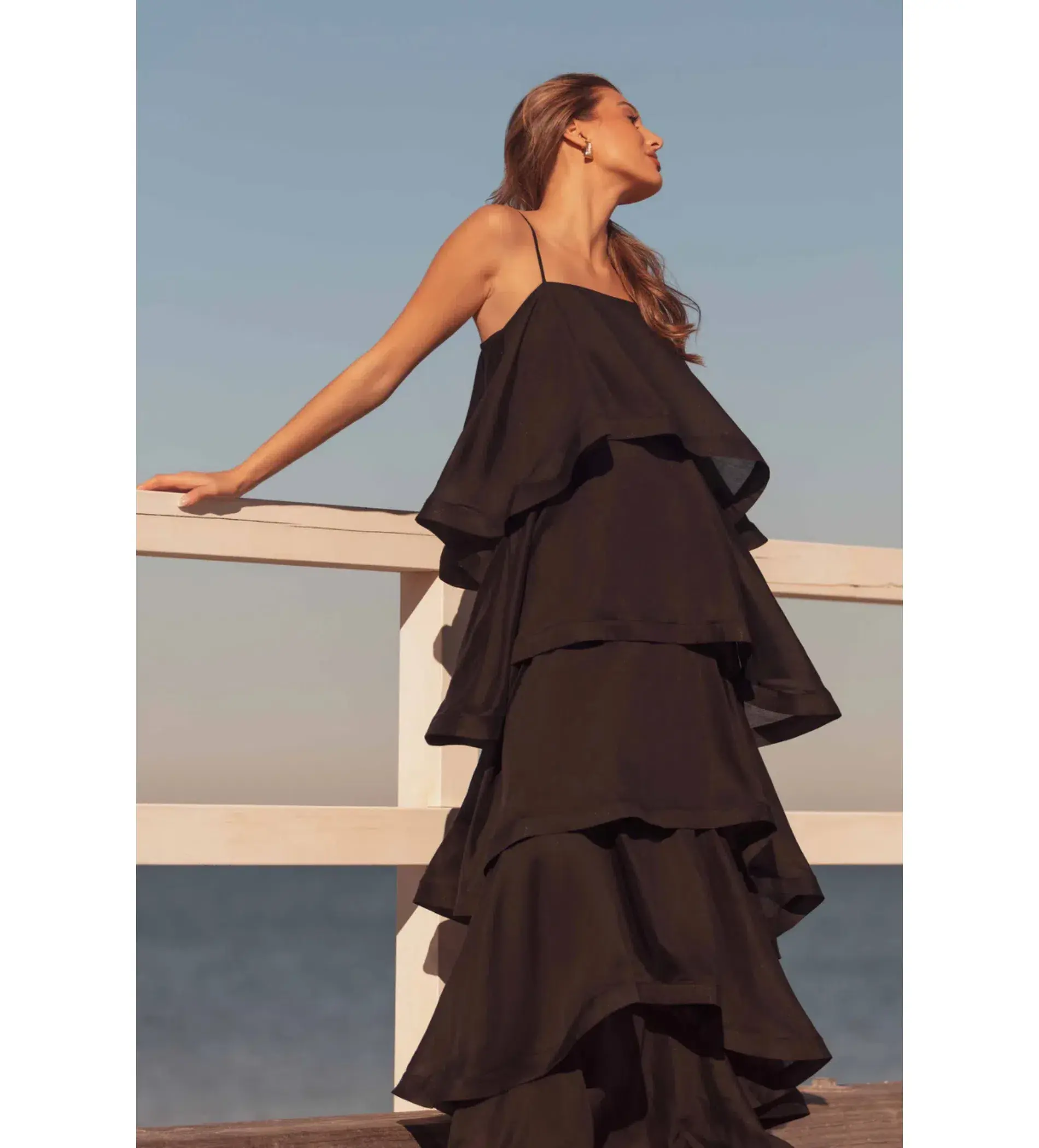 Elliat Tilly 5 Tiered Maxi Dress in Black Size L/AU 12 - Image 2