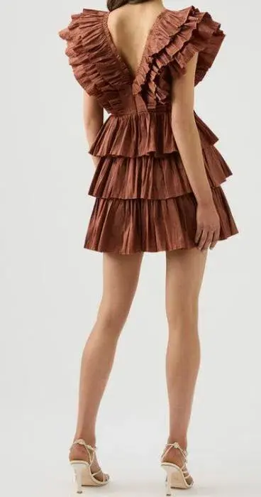 Aje Rhythmic Frill Dress Coffee Size 12 - Image 2