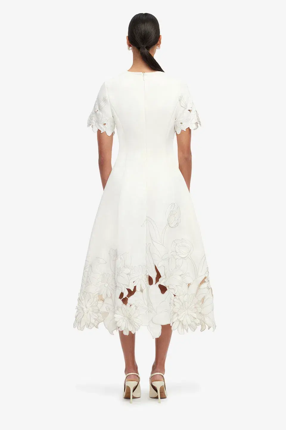  Leo Lin Caroline Applique Short Sleeve Midi Dress Ivory Size 10 for rent on The Volte - main image