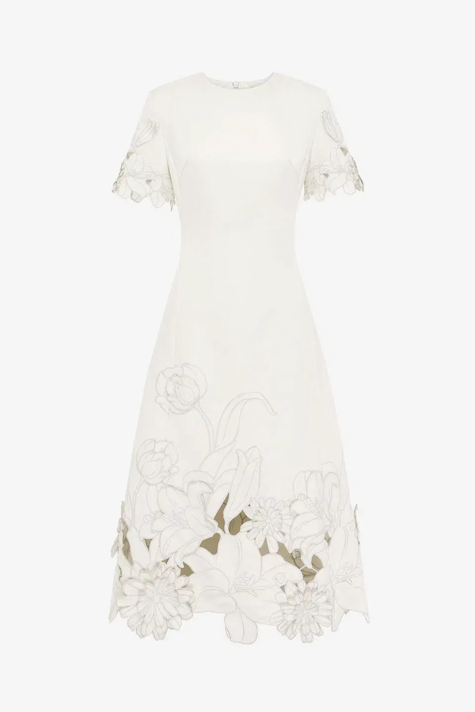  Leo Lin Caroline Applique Short Sleeve Midi Dress Ivory Size 10 - Image 5