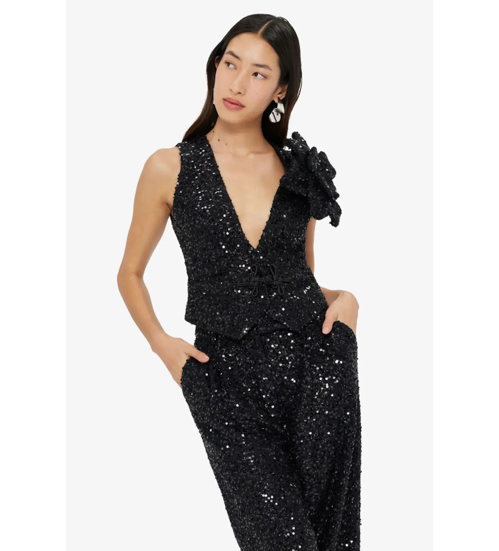 Leo Lin Anna-May Onyx Sequin Pants & Vest Set Onyx Size 10 - Image 3