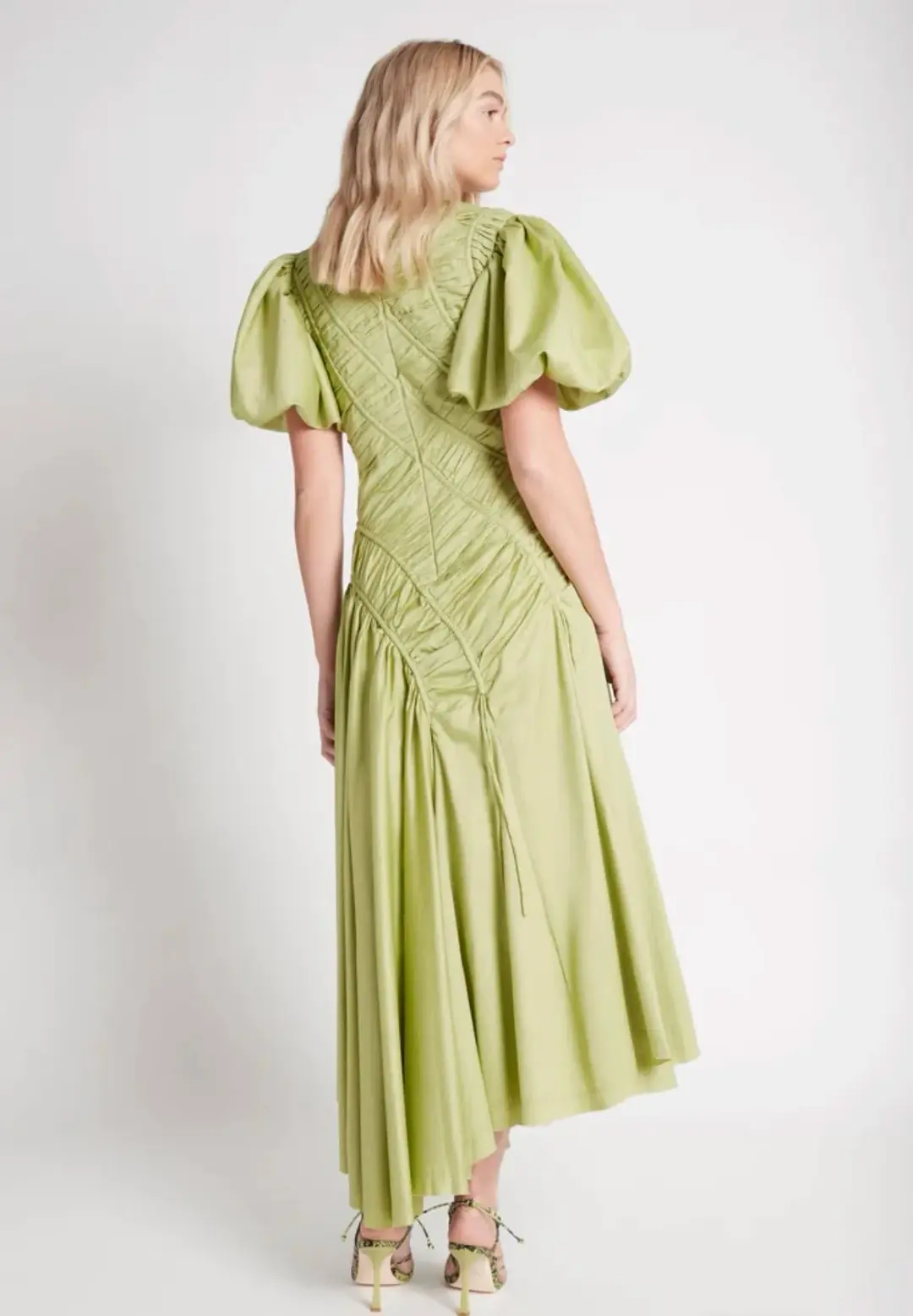 Aje Siren Drawstring Midi Dress Bayleaf Green Size 16 for rent on The Volte - main image