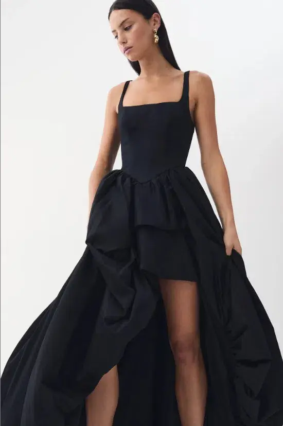 Aje Alani Asymmetrical Bubble Hem Gown Black Size 8 - Image 3