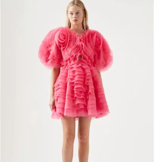 Aje Amour Ruffle Mini Dress Pink Size 10 for rent on The Volte - main image