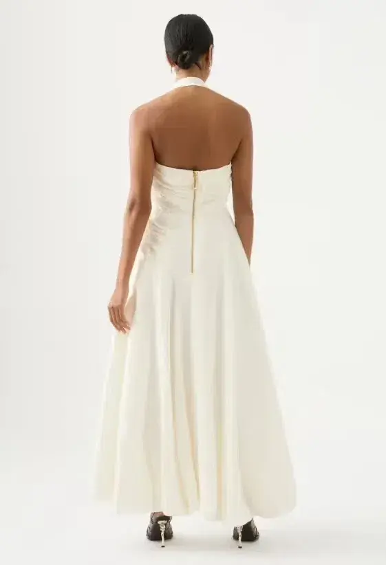 Aje Mika Draped Split Midi Dress Ivory Size AU 16 - Image 3