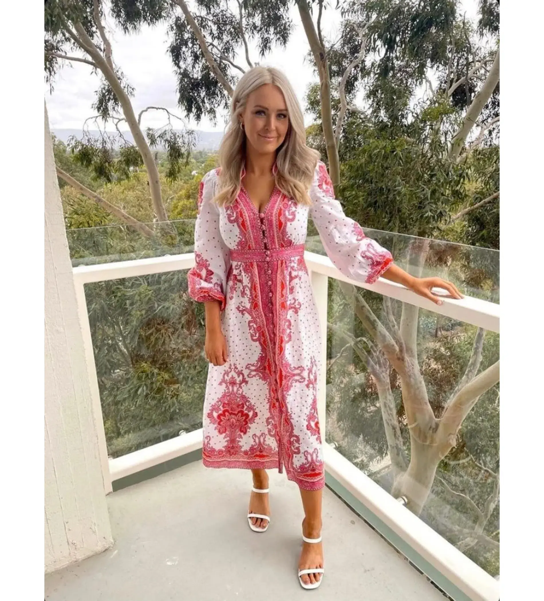 Zimmermann Bells Paisley Long Midi Dress Red Paisley Size 0 AU 8 - Image 1