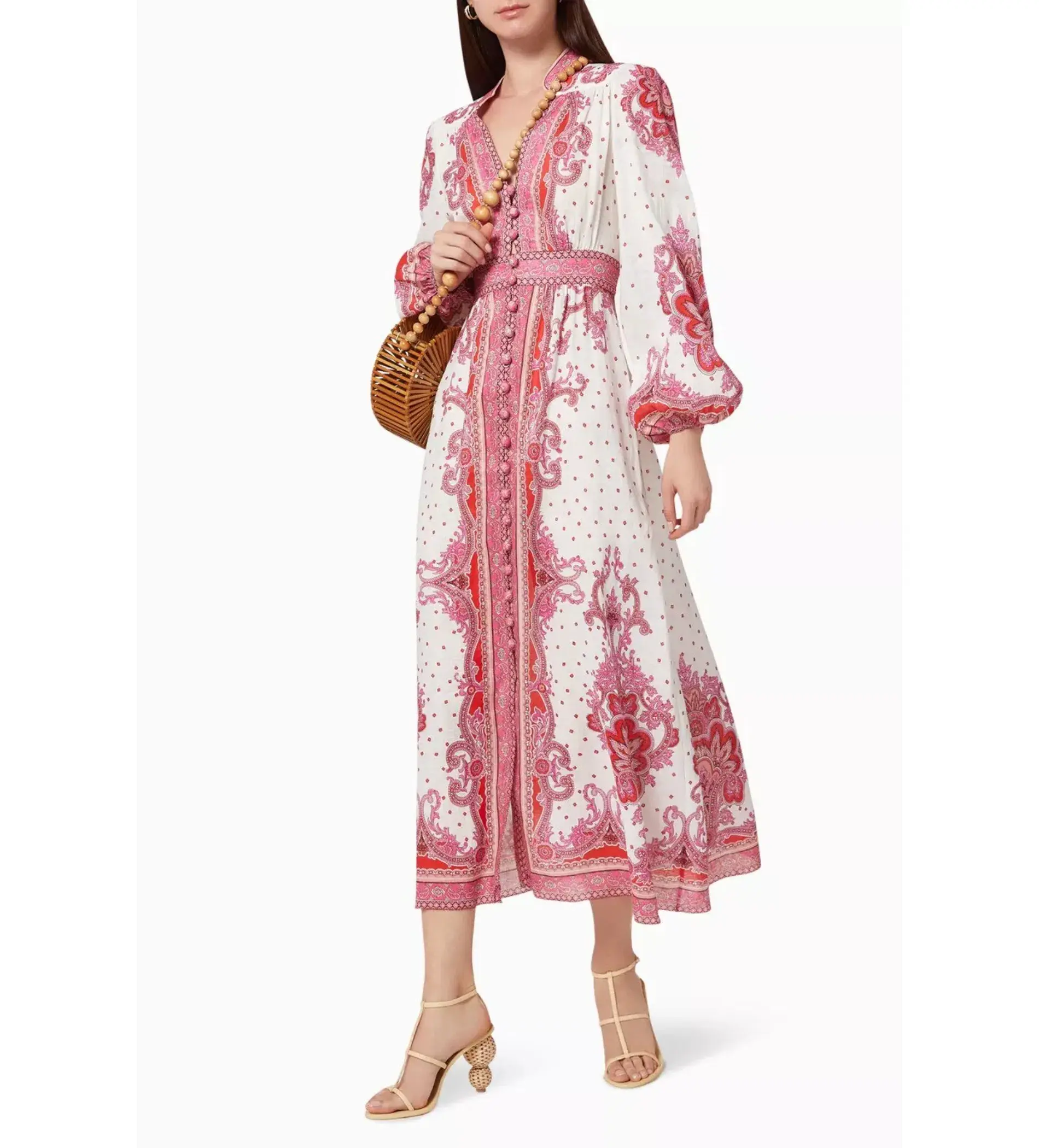 Zimmermann Bells Paisley Long Midi Dress Red Paisley Size 0 AU 8 - Image 6
