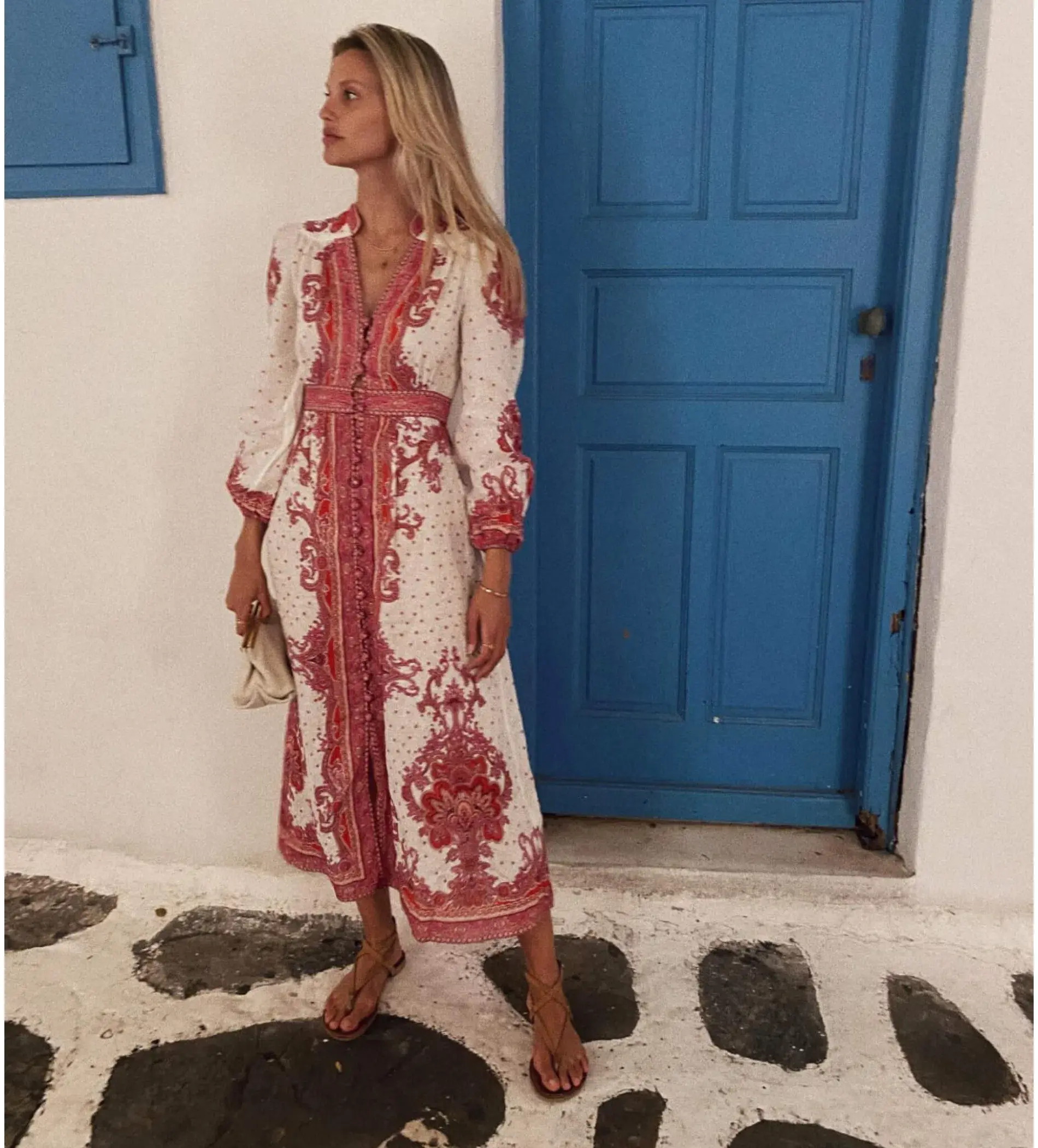 Zimmermann Bells Paisley Long Midi Dress Red Paisley Size 0 AU 8 - Image 4