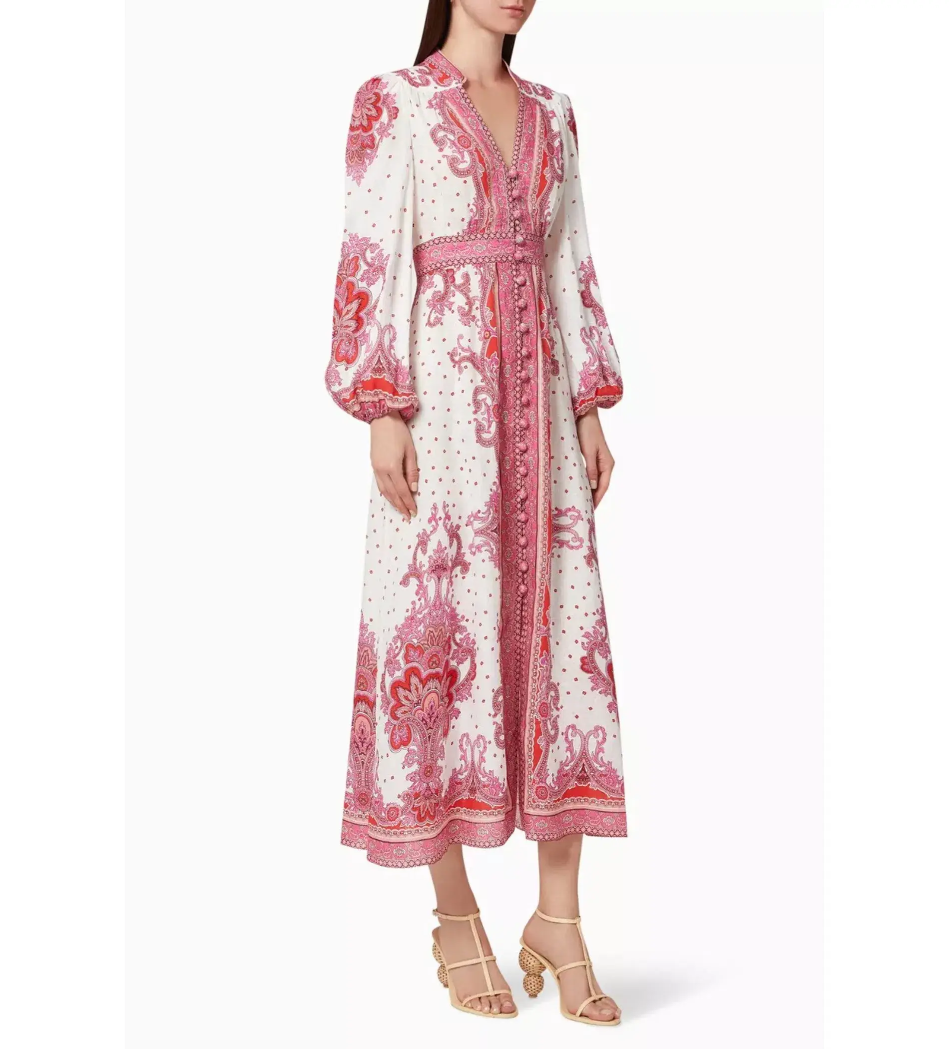 Zimmermann Bells Paisley Long Midi Dress Red Paisley Size 0 AU 8 - Image 5