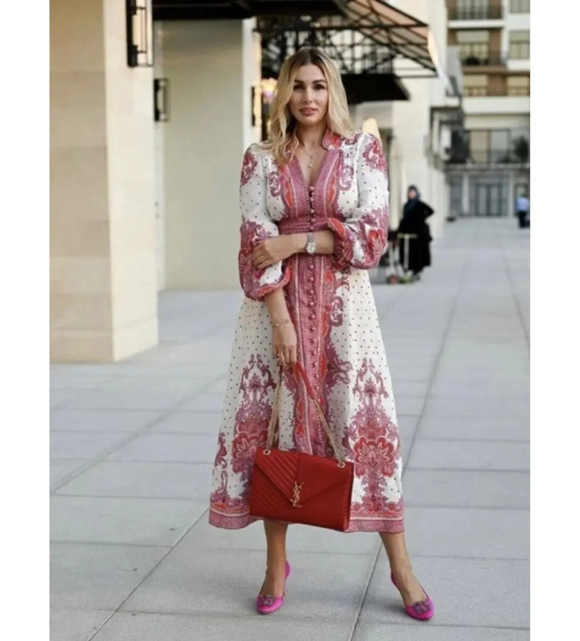 Zimmermann Bells Paisley Long Midi Dress Red Paisley Size 0 AU 8 - Image 2