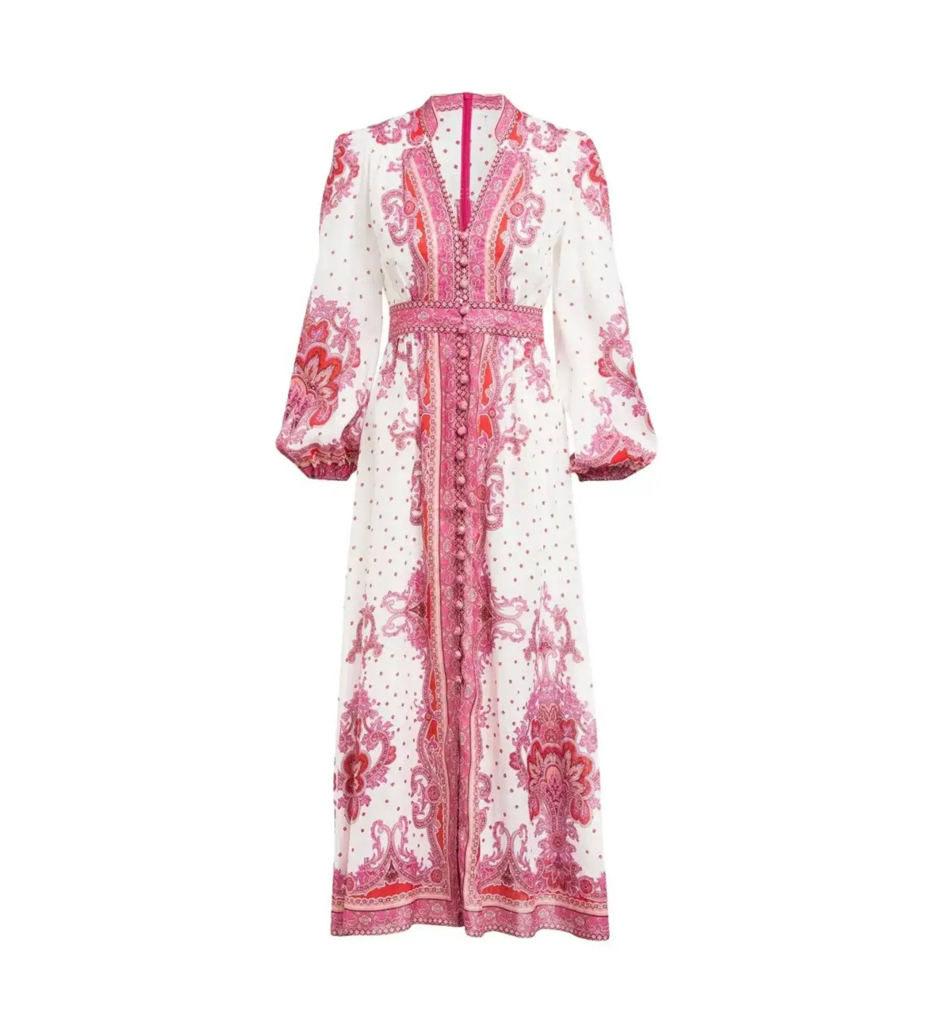 Zimmermann Bells Paisley Long Midi Dress Red Paisley Size 0 AU 8 - Image 9