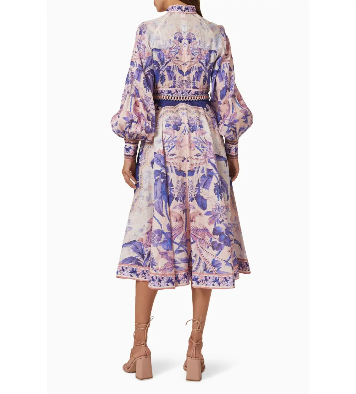 Zimmermann Lyre Billow Sleeve Midi Dress Purple Palm Size 4 AU 16 - Image 6