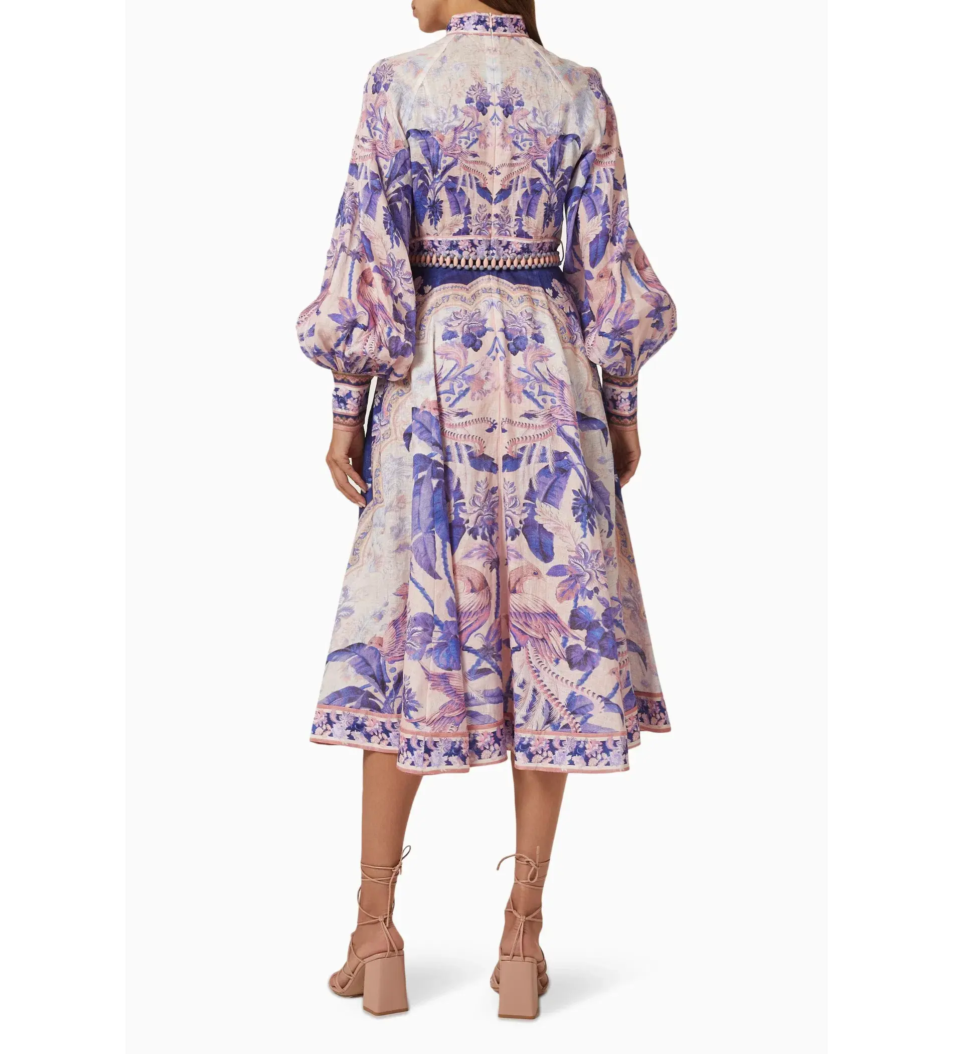 Zimmermann Lyre Billow Sleeve Midi Dress Purple Palm Size 4 AU 16 - Image 6