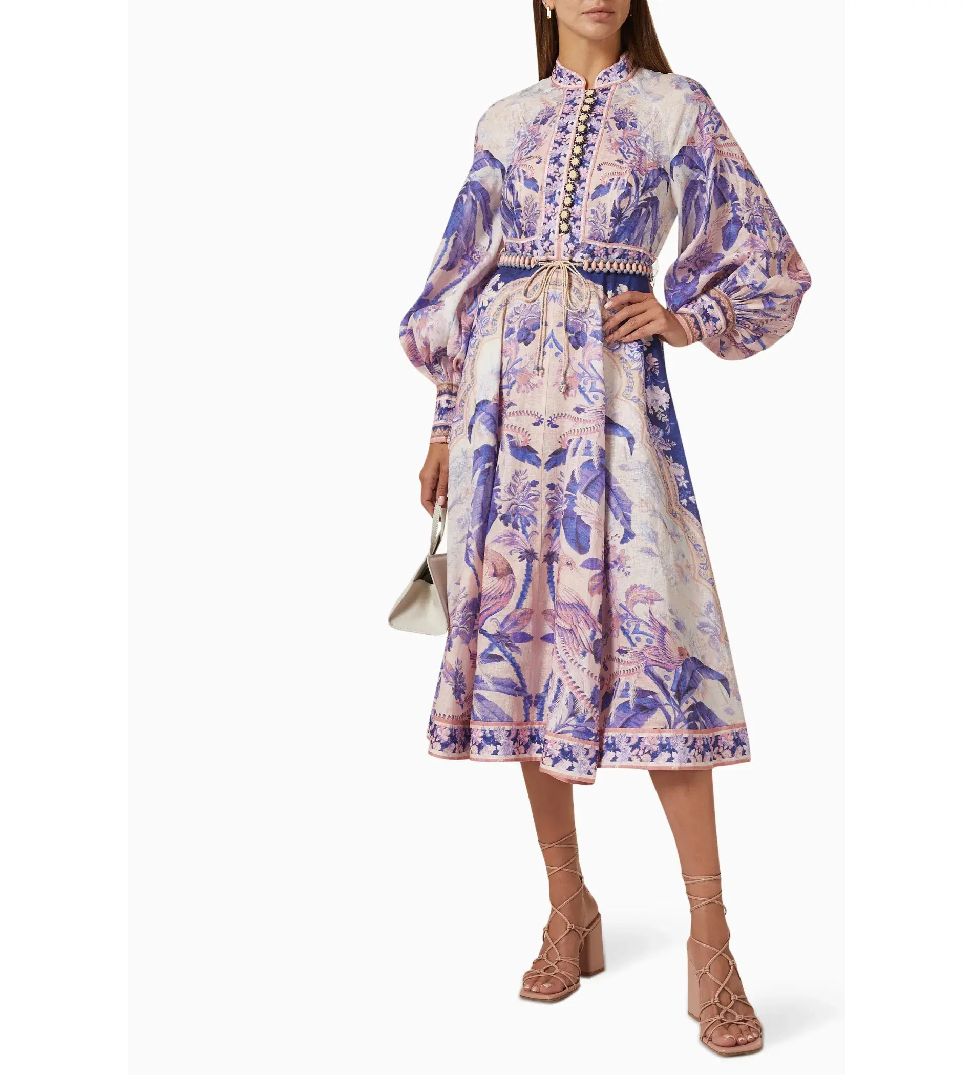 Zimmermann Lyre Billow Sleeve Midi Dress Purple Palm Size 4 AU 16 - Image 1