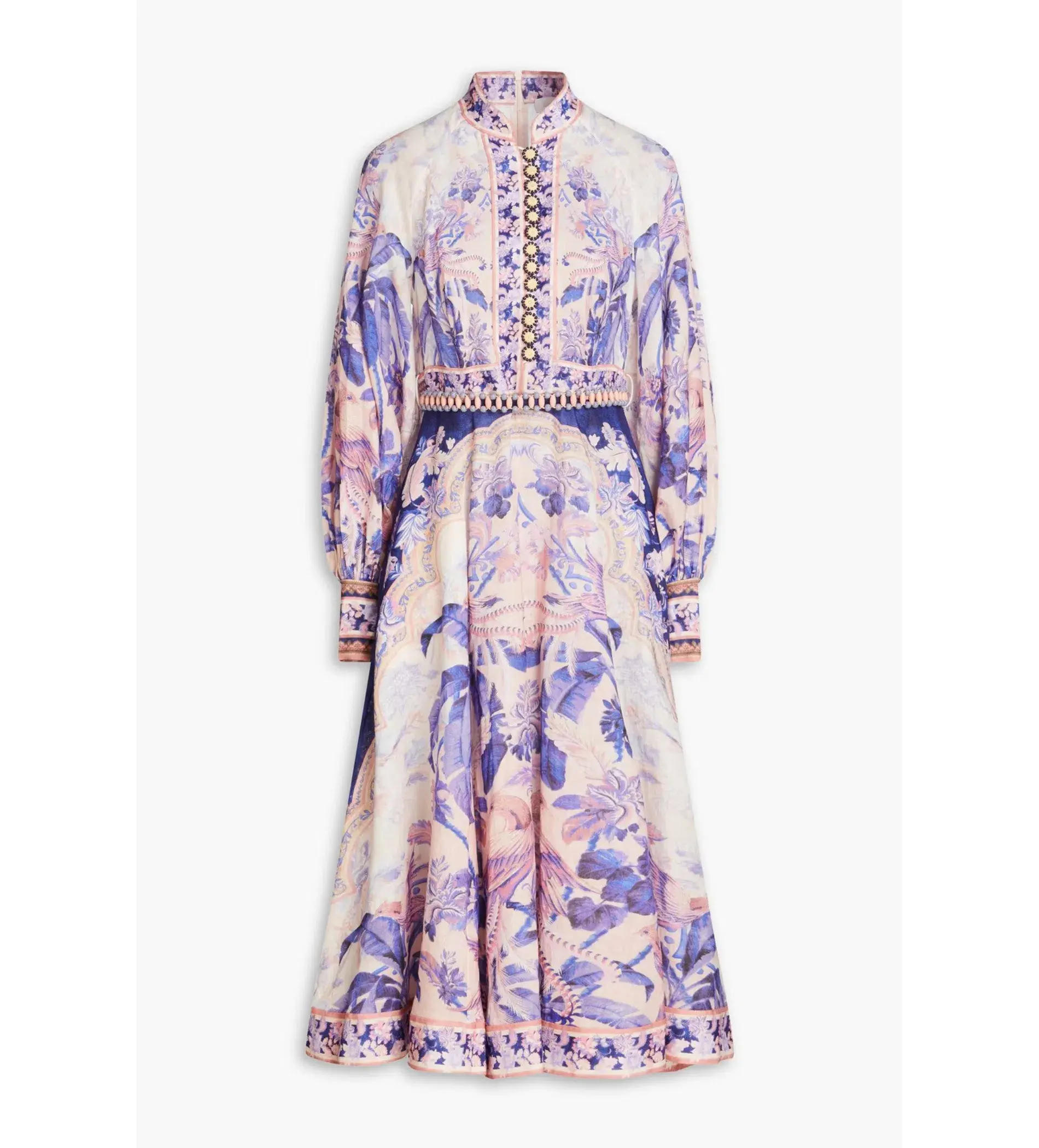 Zimmermann Lyre Billow Sleeve Midi Dress Purple Palm Size 4 AU 16 - Image 7