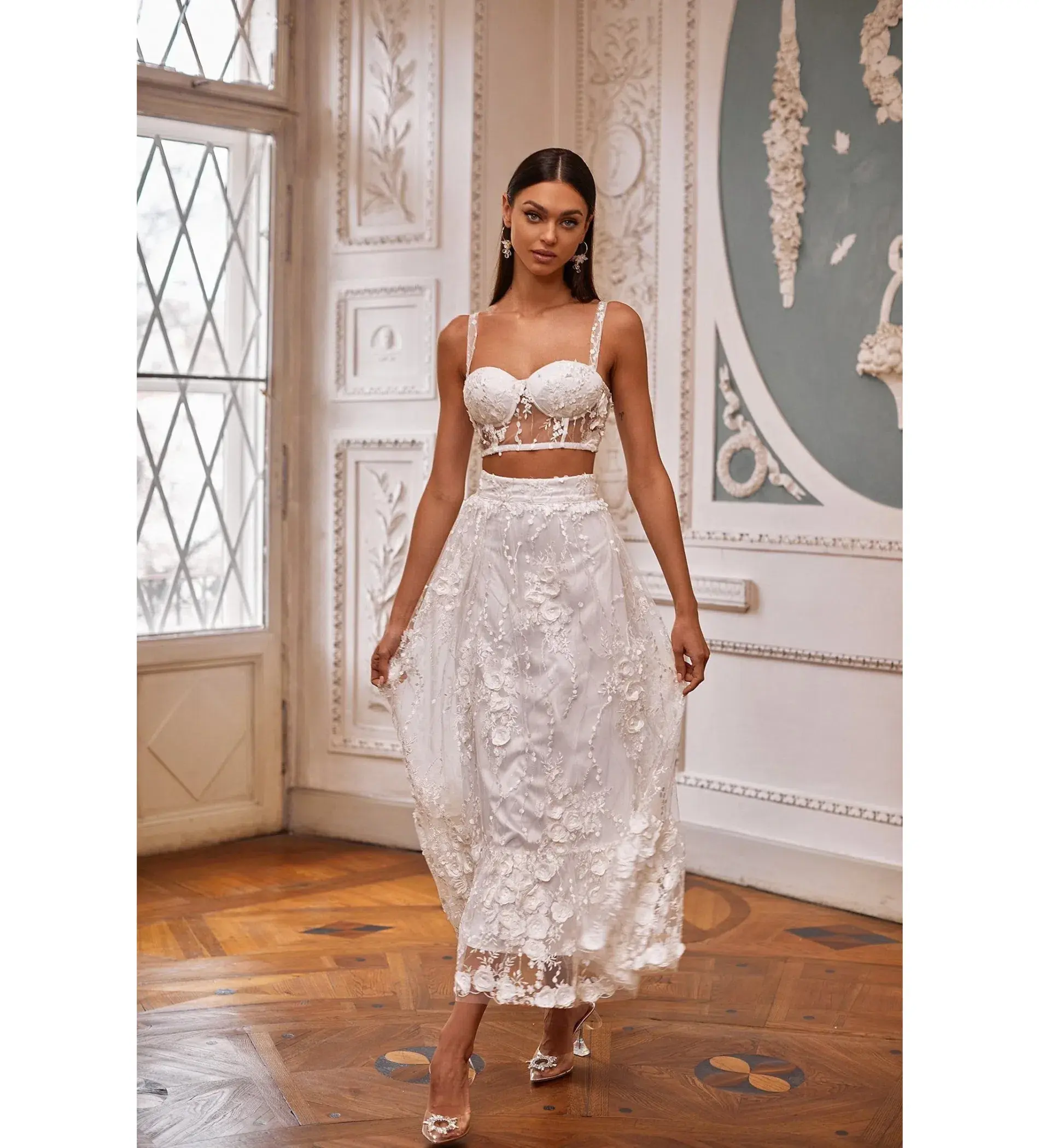 Alamour Aella Top and Midi Skirt Set White Size L AU 12 - Image 2