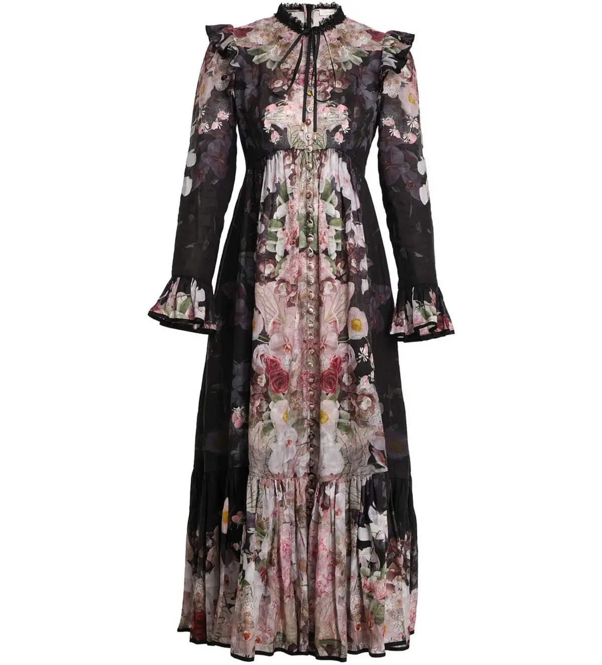 Zimmermann Dancer Tie Neck Midi Dress Black Garden Floral Size 1 AU 10 - Image 3