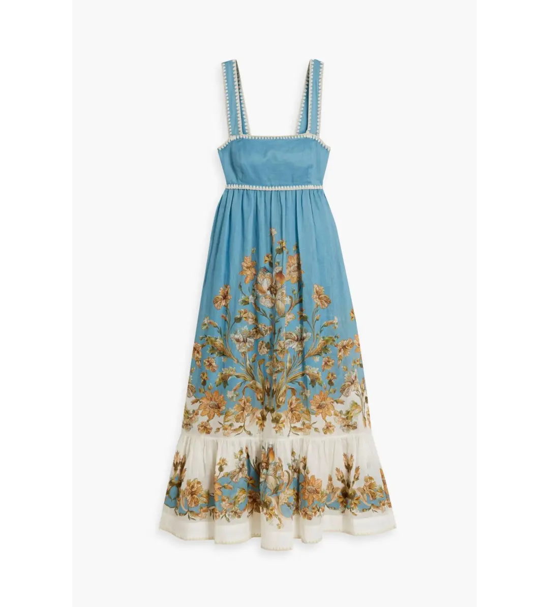 Zimmermann Chintz Tiered Ramie Midi Dress Blue Daisy Size 2 AU 12 for rent on The Volte - main image