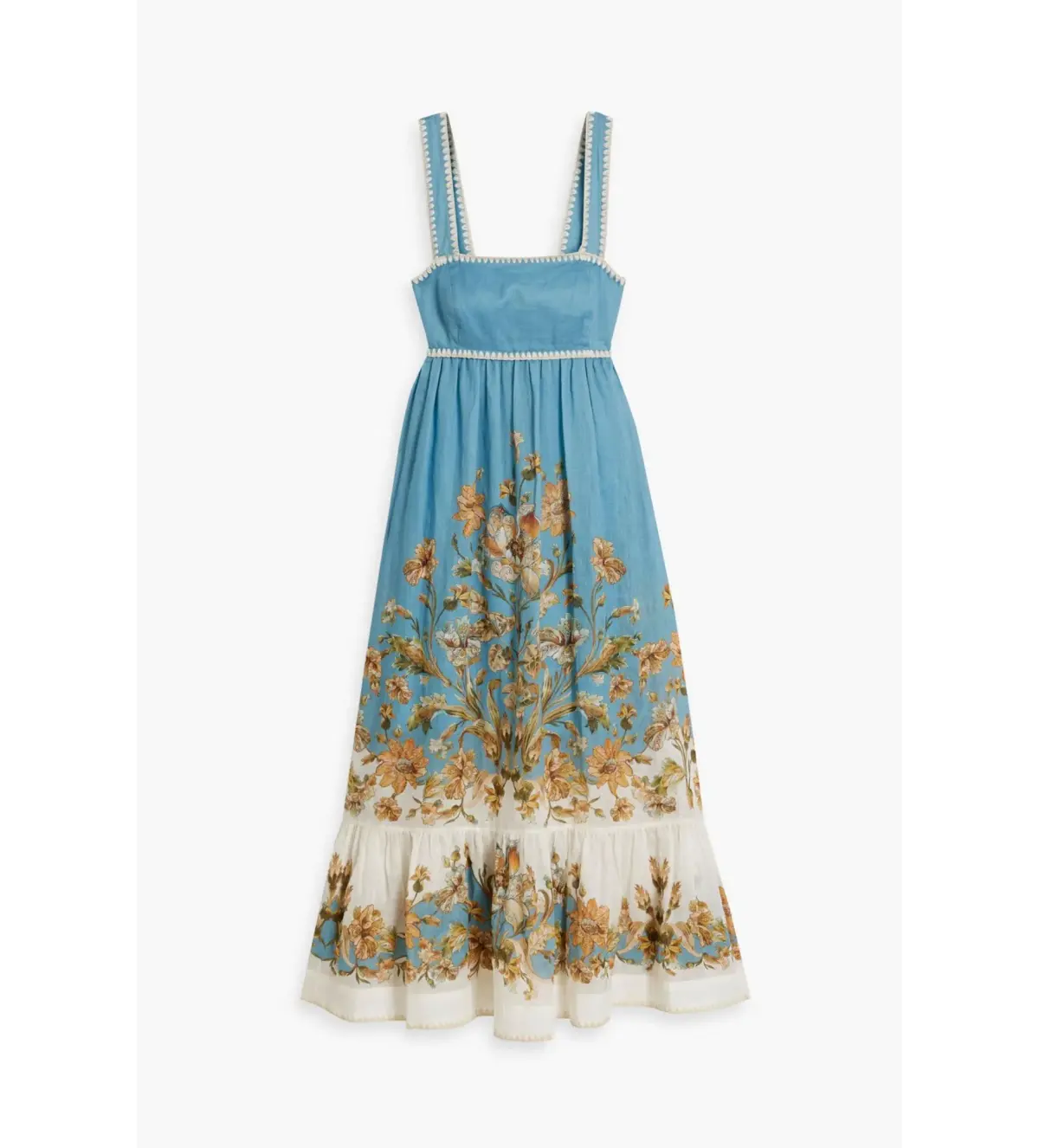 Zimmermann Chintz Tiered Ramie Midi Dress Blue Daisy Size 2 AU 12 - Image 5