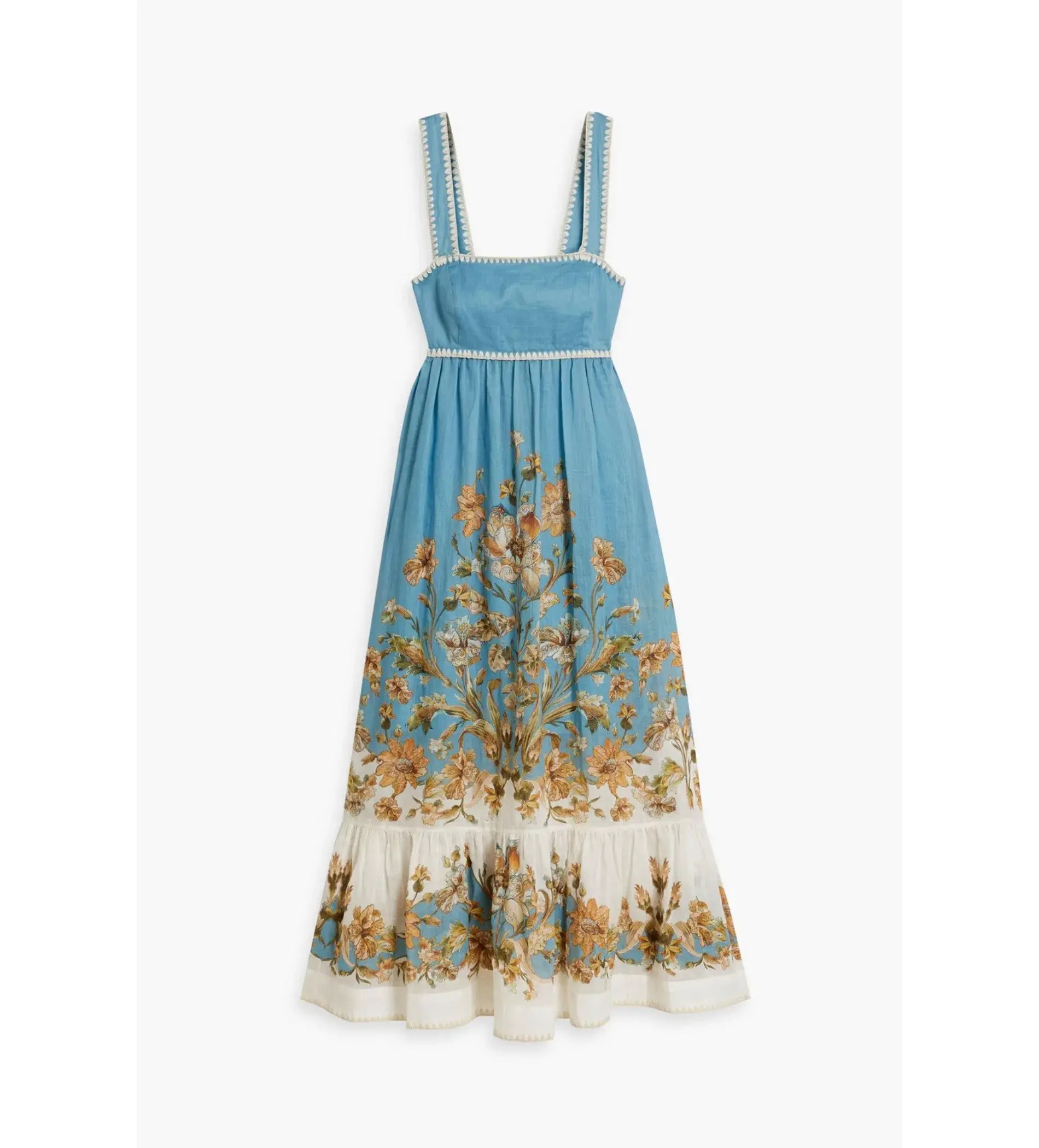 Zimmermann Chintz Tiered Ramie Midi Dress Blue Daisy Size 2 AU 12 - Image 5
