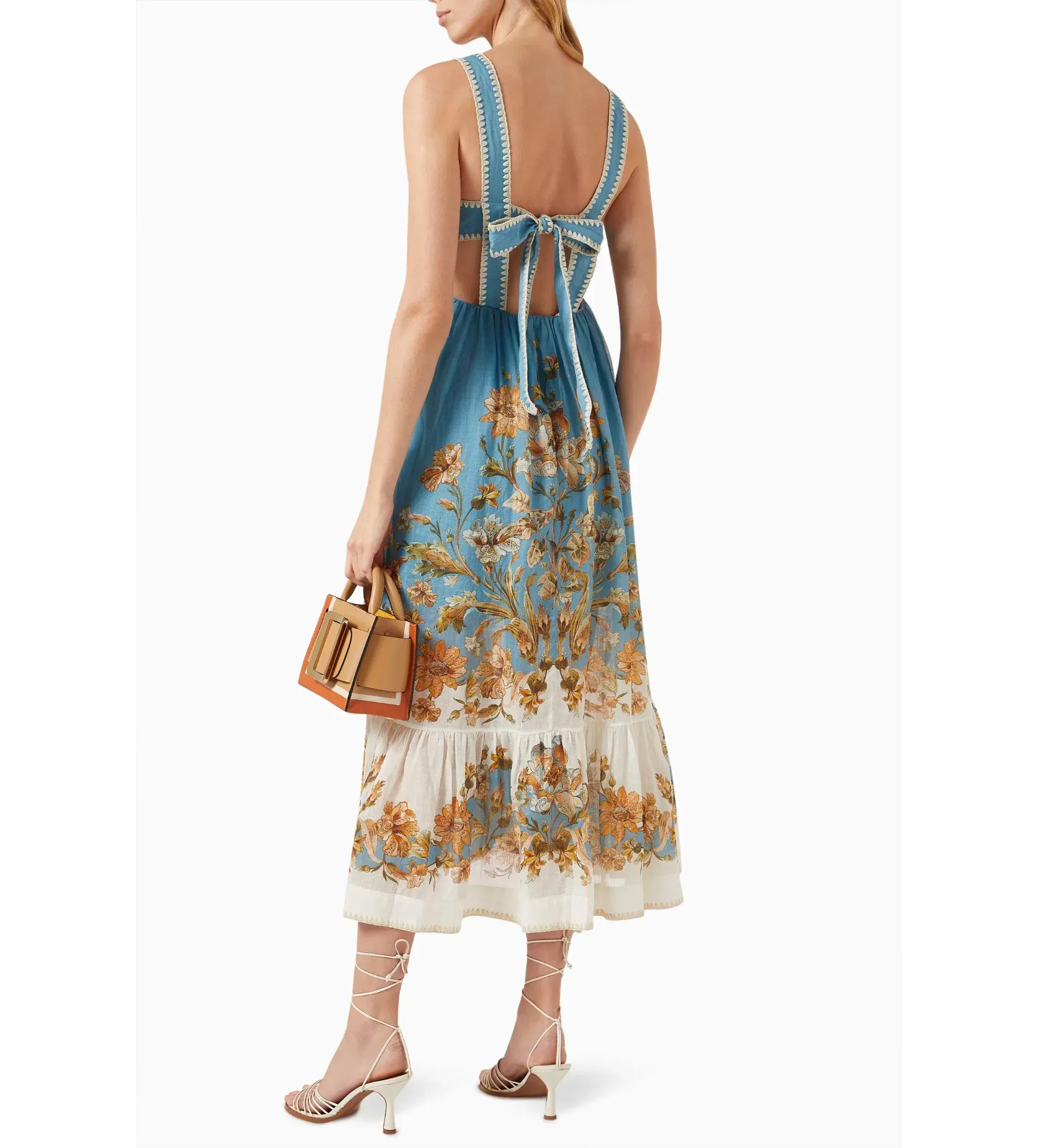 Zimmermann Chintz Tiered Ramie Midi Dress Blue Daisy Size 2 AU 12 - Image 3