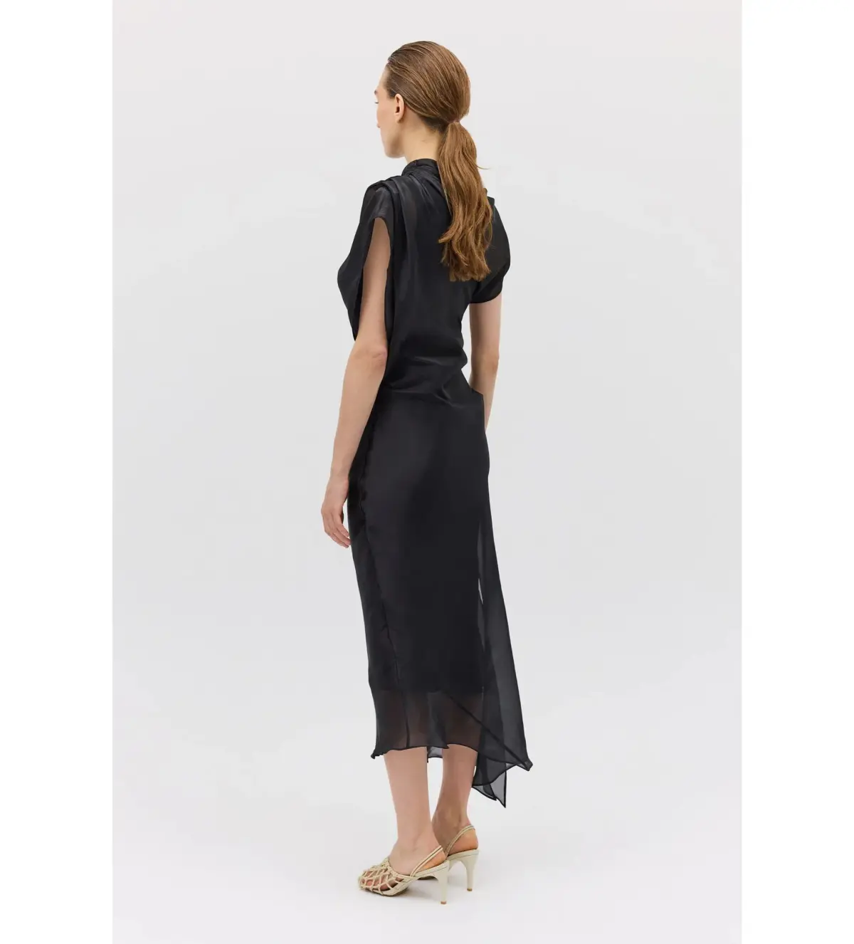 Bianca Spender Liquid Organza Decode Midi Dress Black Size AU 8 - Image 4