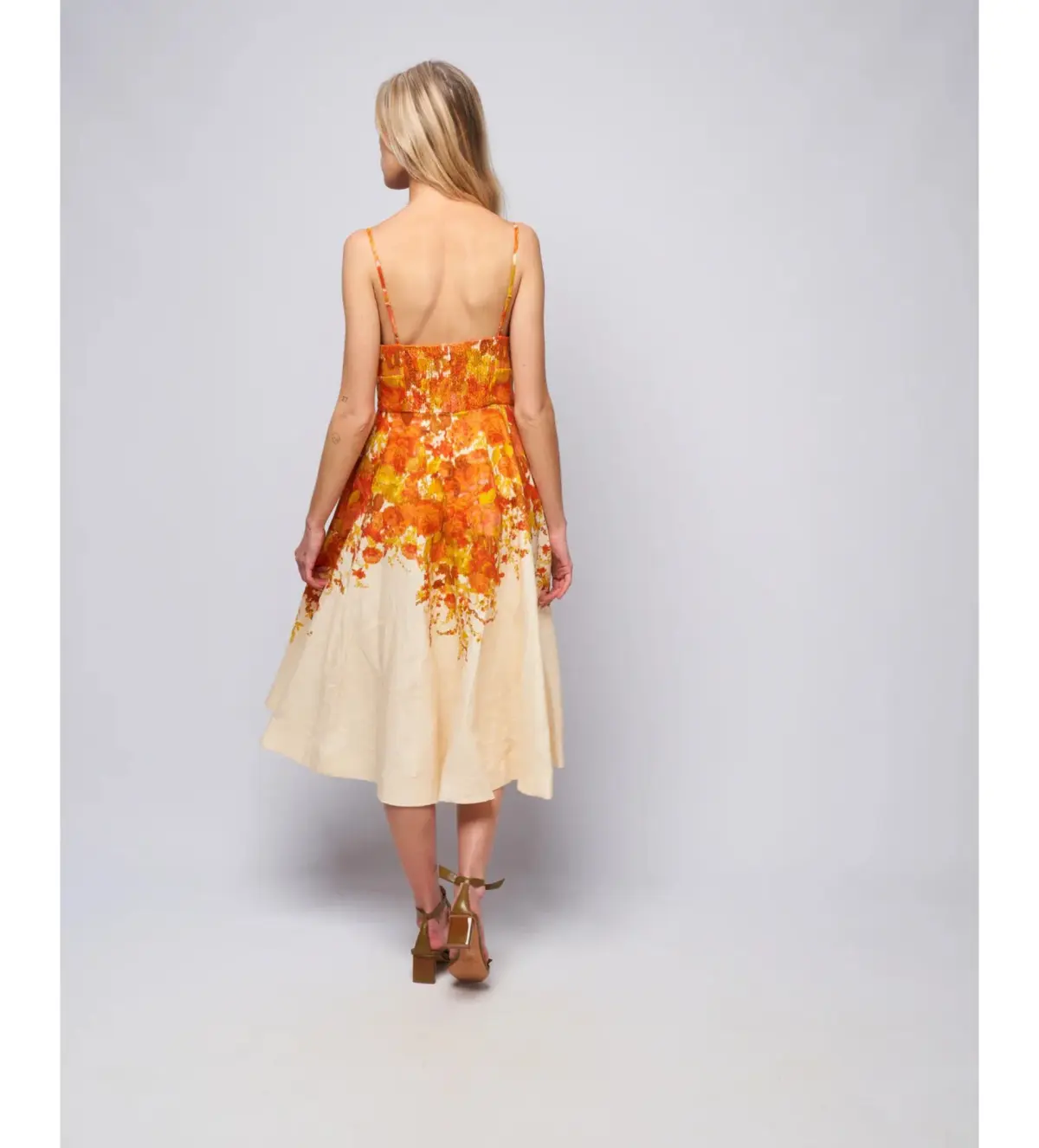 Zimmermann High Tide Picnic Linen Midi Dress Citrus Ikat Size 3 AU 14 - Image 4