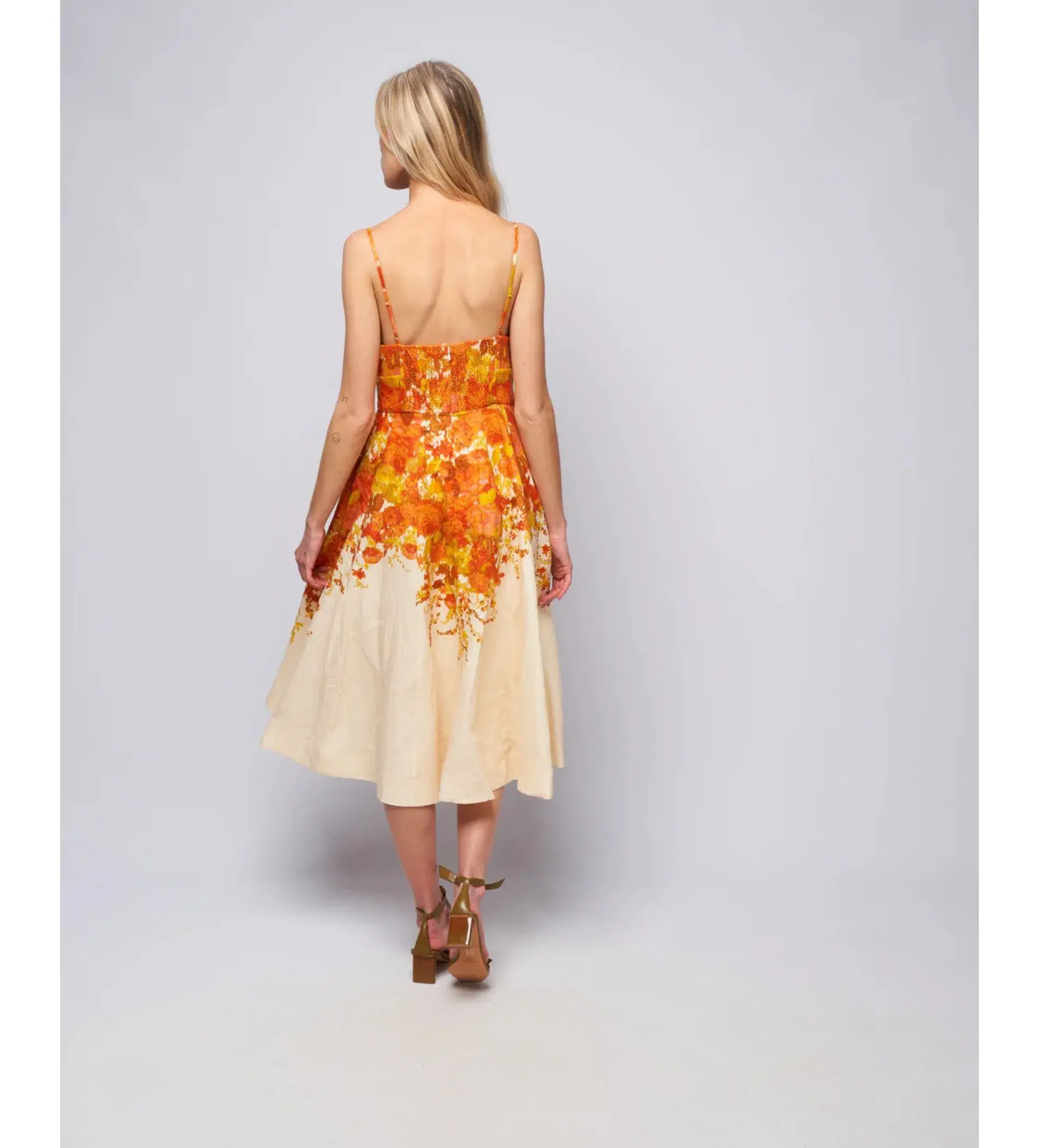 Zimmermann High Tide Picnic Linen Midi Dress Citrus Ikat Size 3 AU 14 - Image 4