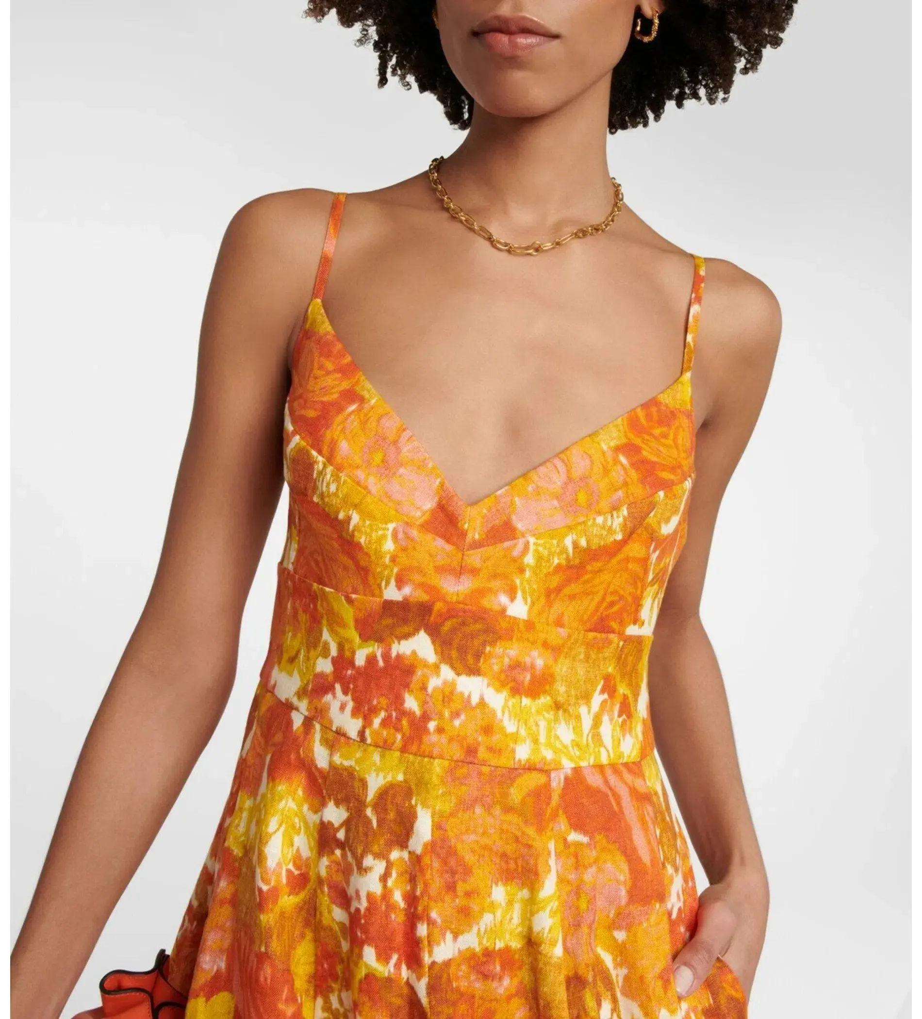 Zimmermann High Tide Picnic Linen Midi Dress Citrus Ikat Size 3 AU 14 - Image 5