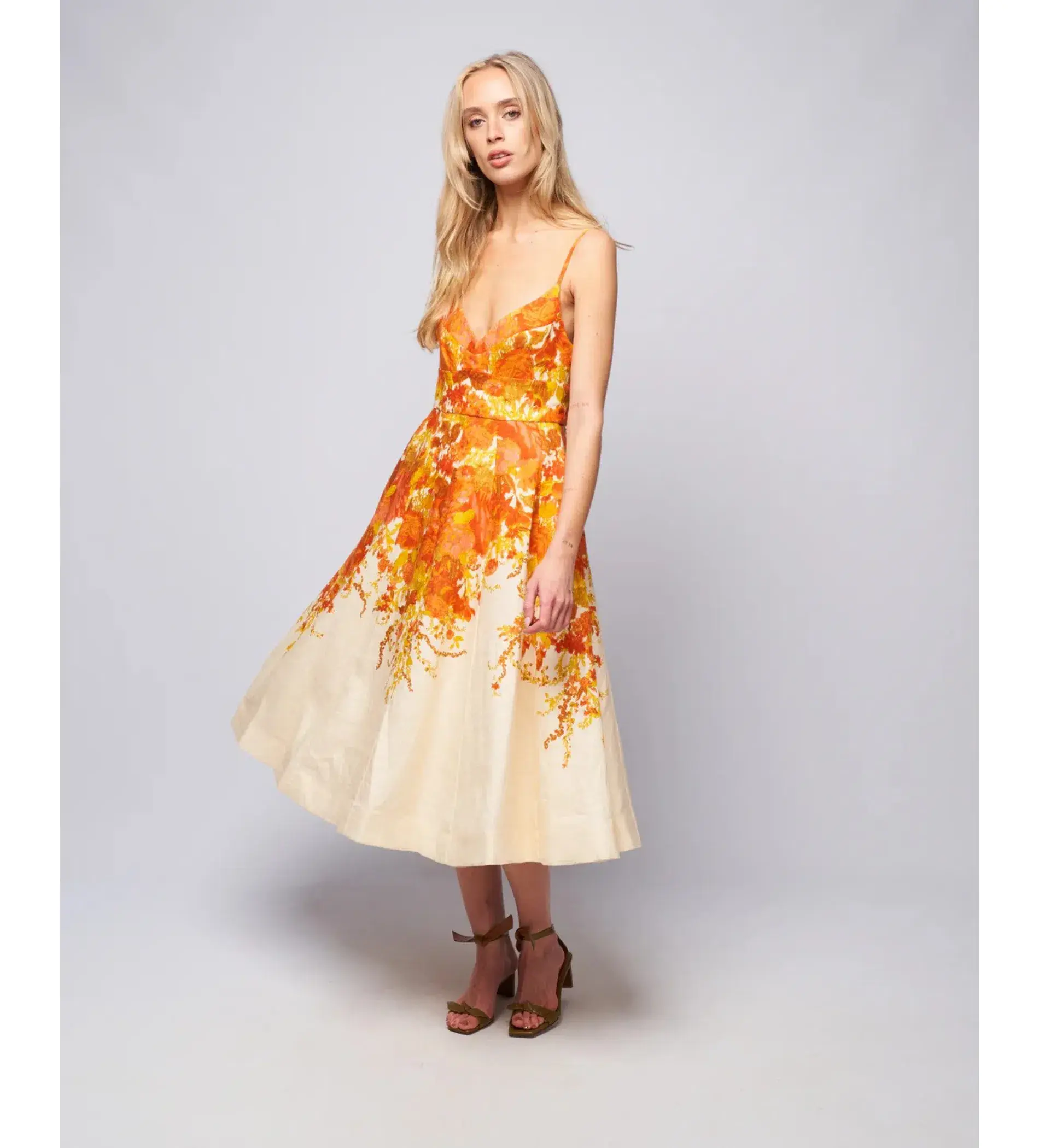 Zimmermann High Tide Picnic Linen Midi Dress Citrus Ikat Size 3 AU 14 - Image 2