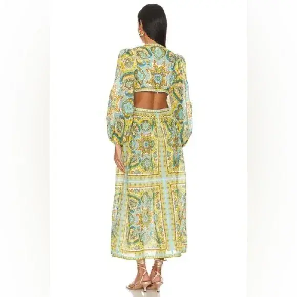 Zimmermann Halcyon Tie Front Midi Dress Size Multi Print 1 / AU 10 - Image 4