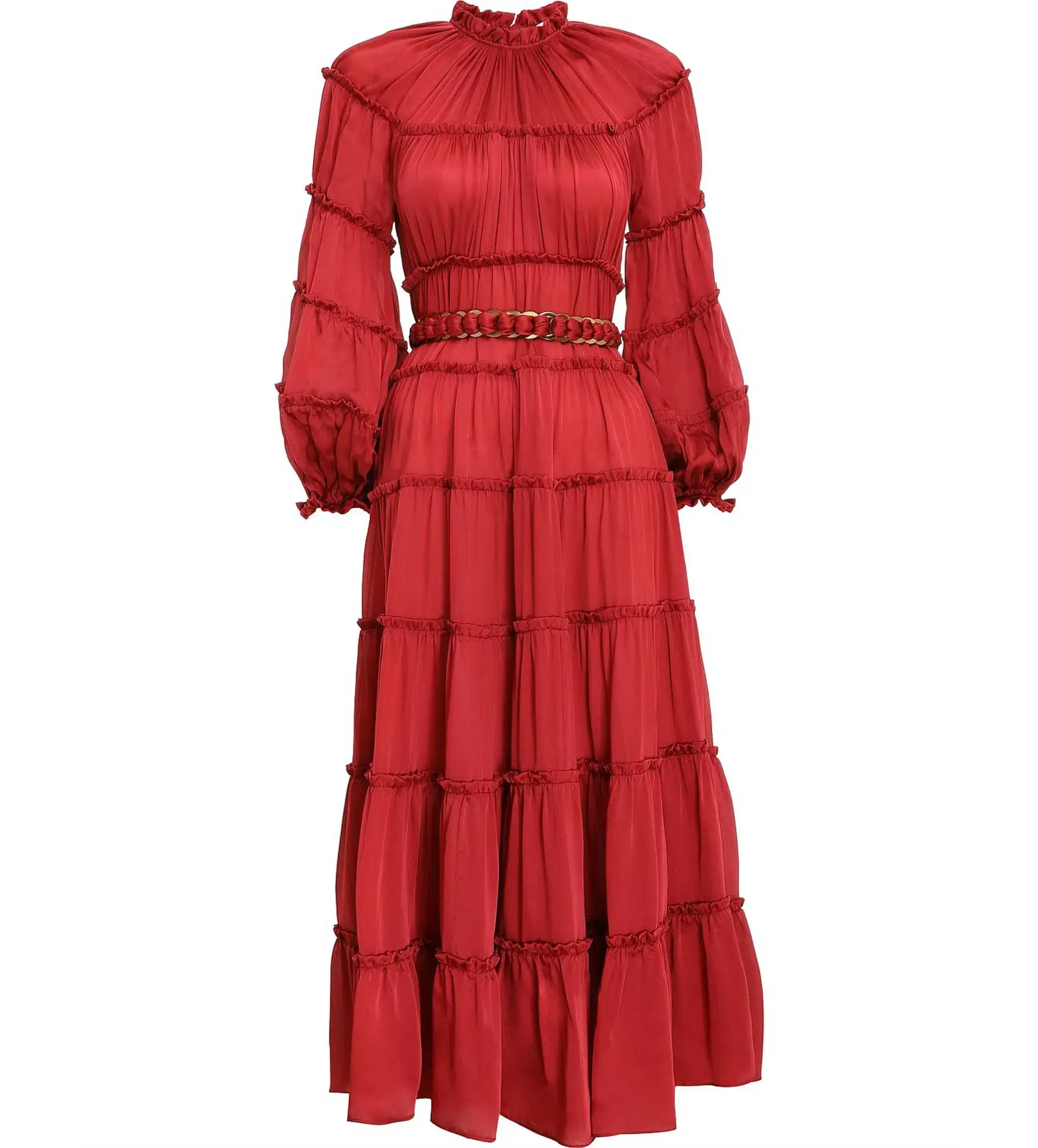 Zimmermann Silk Tiered Midi Dress Red Size 1 AU 10 - Image 5