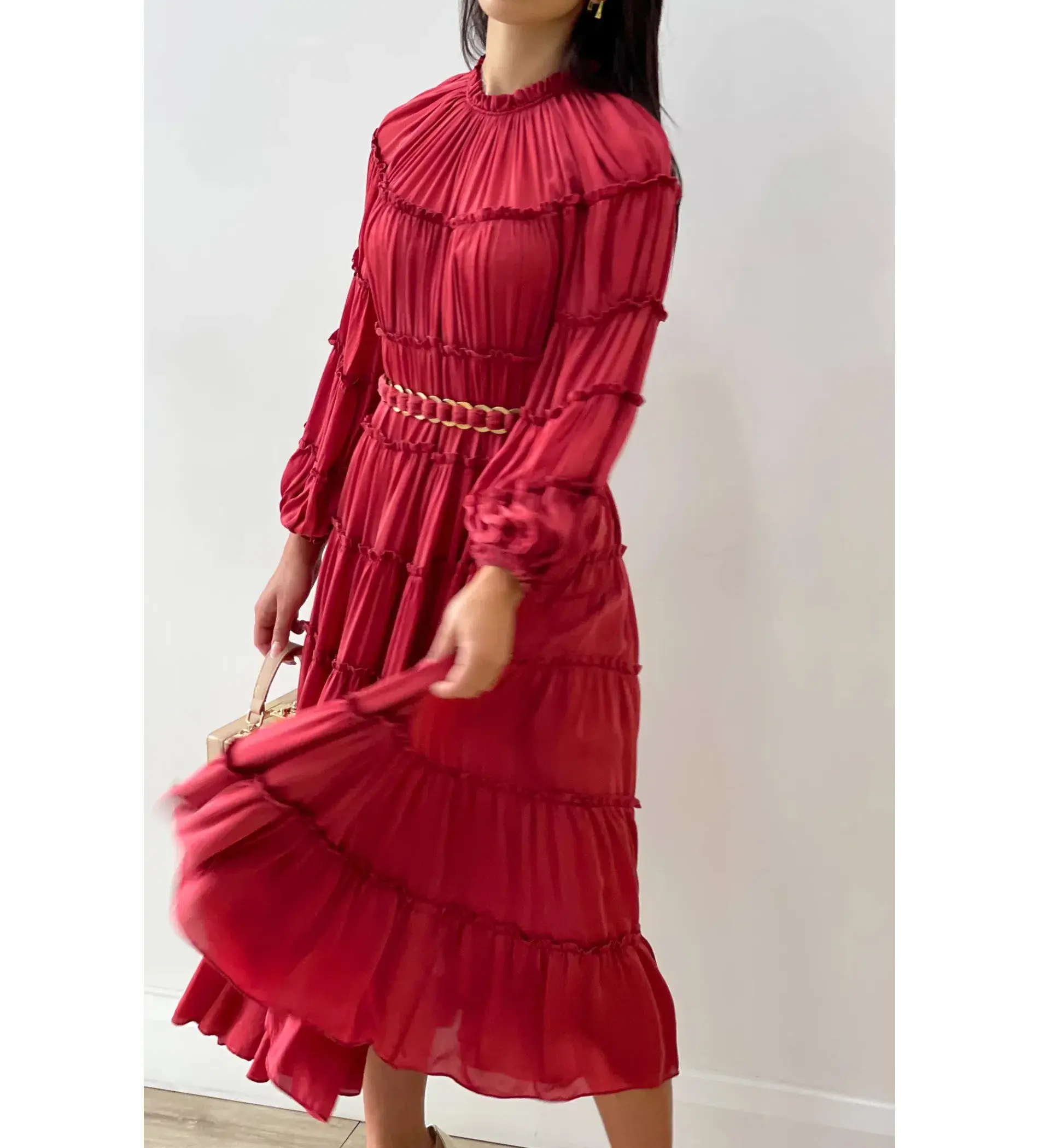 Zimmermann Silk Tiered Midi Dress Red Size 1 AU 10 - Image 3