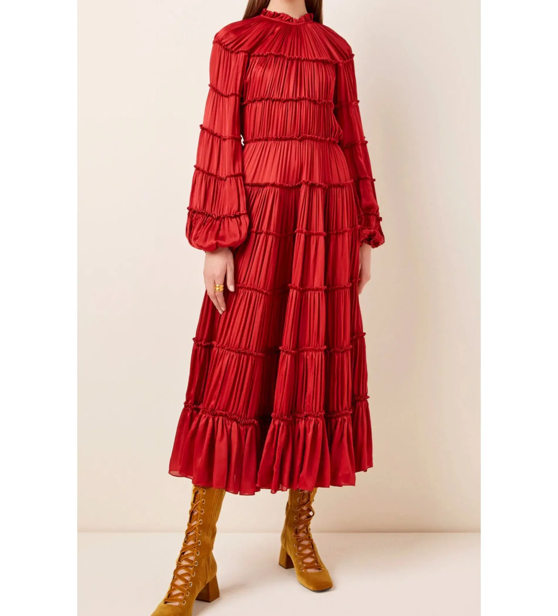 Zimmermann Silk Tiered Midi Dress Red Size 1 AU 10 - Image 1