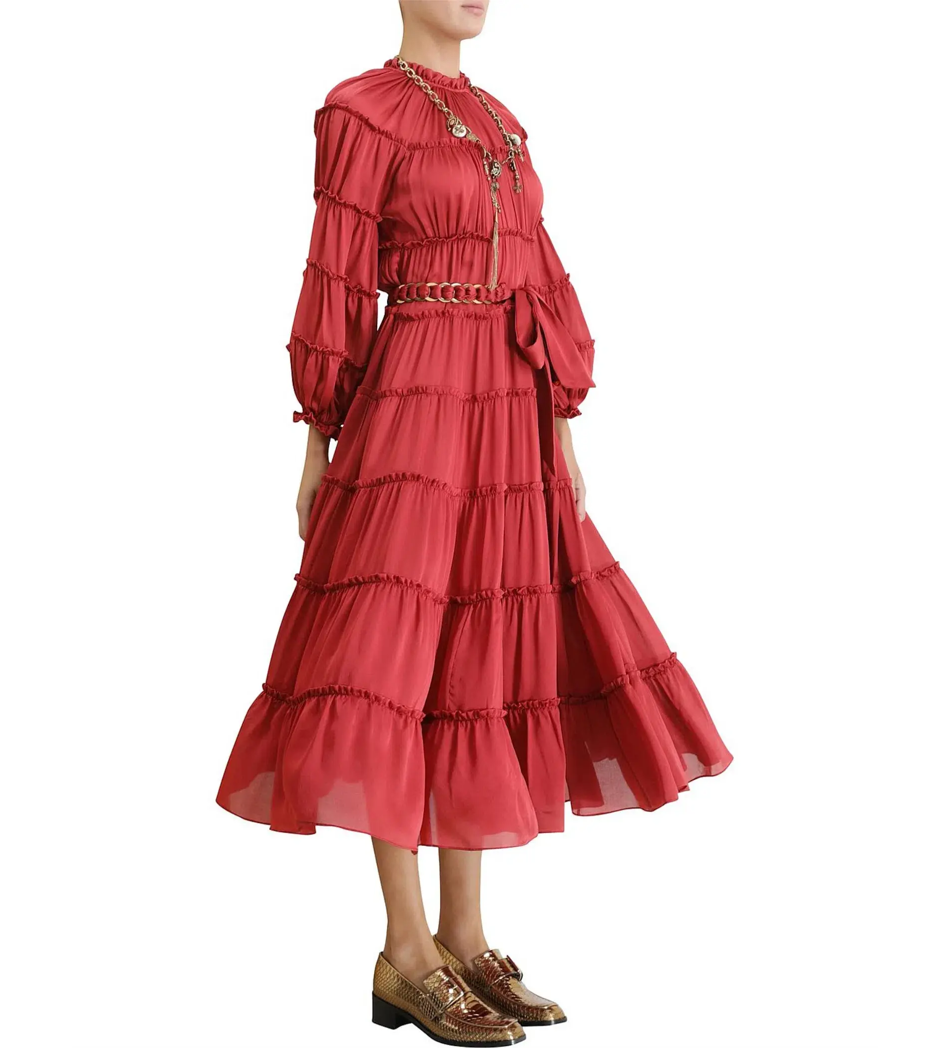Zimmermann Silk Tiered Midi Dress Red Size 1 AU 10 - Image 2