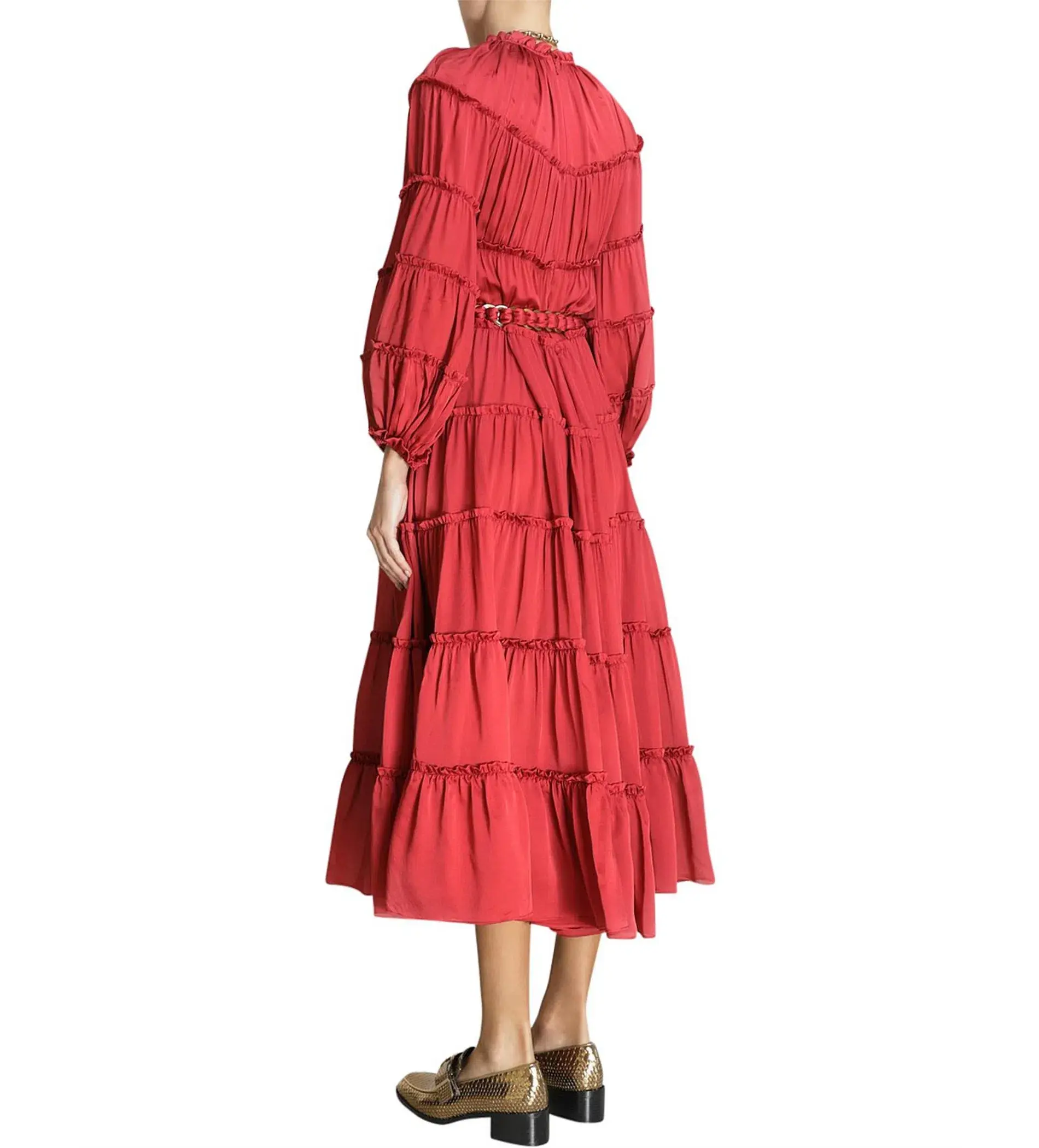 Zimmermann Silk Tiered Midi Dress Red Size 1 AU 10 - Image 4
